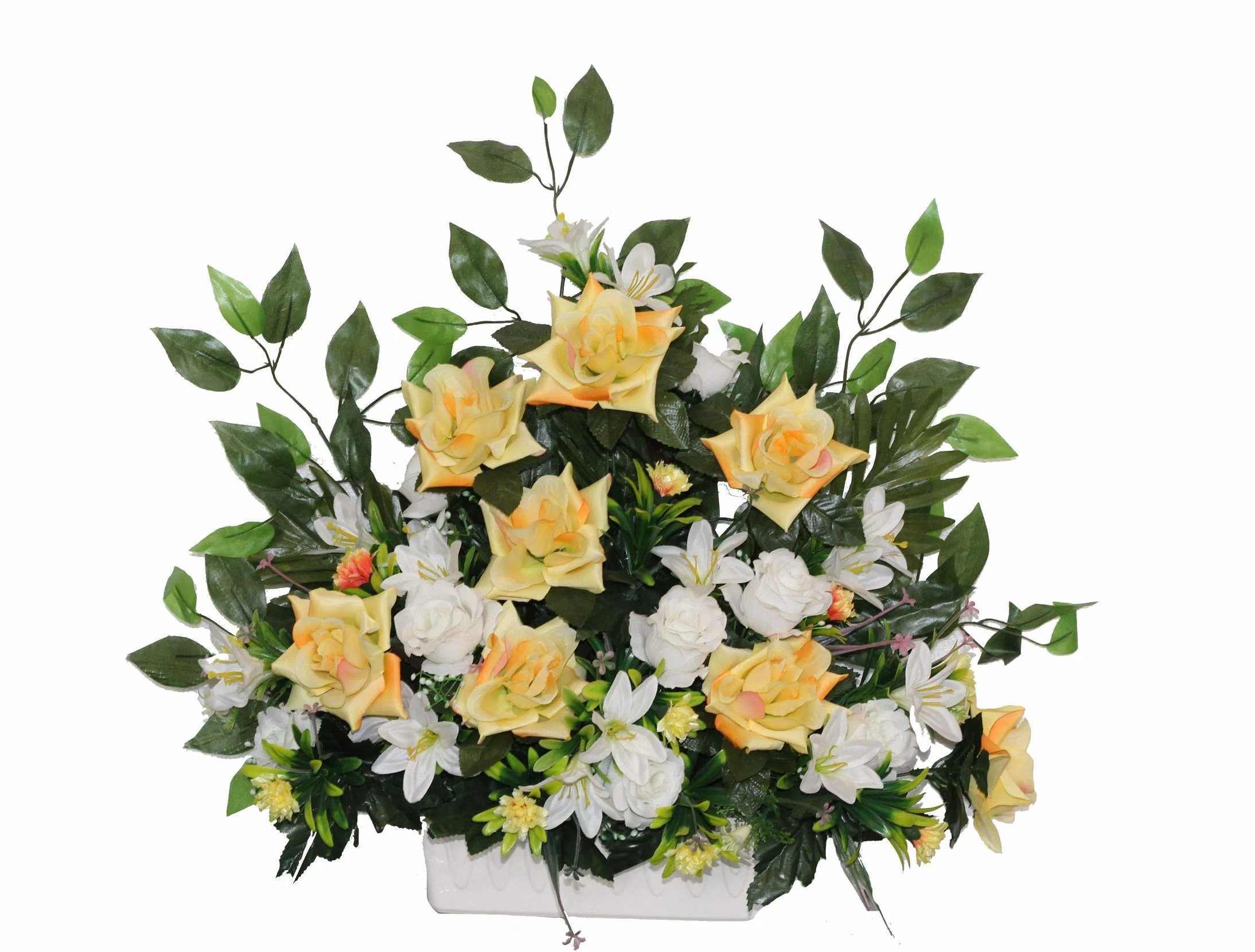 DRW Centro Flores Cementerio Santos para Poner contra Sepultura Tonos Amarillo y Blanco 60x60 cm