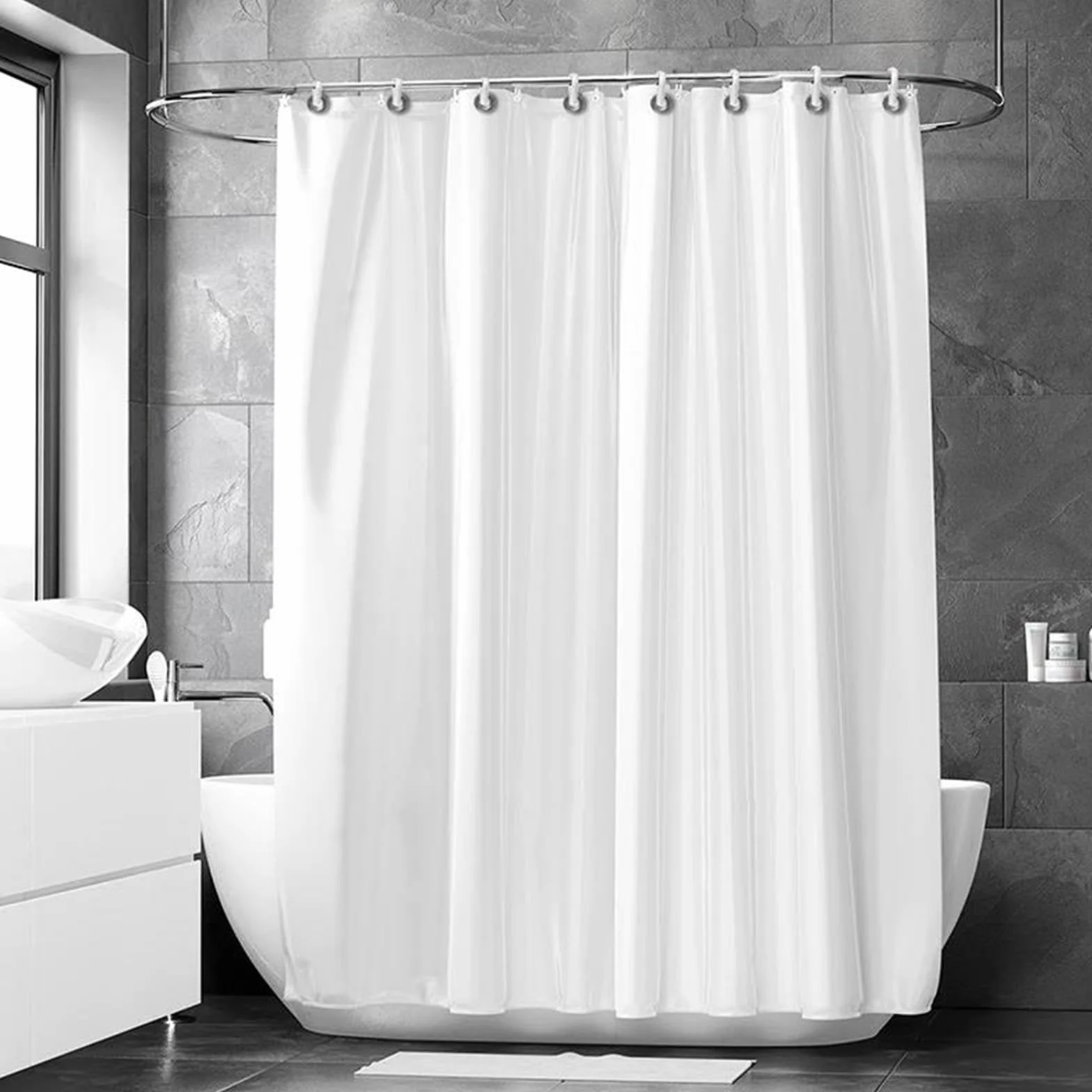 Cortina de ducha impermeable extralarga de 300 x 180 cm, poliéster, resistente al moho, lavable, resistente, incluye 12 ganchos, ideal para baños y baños