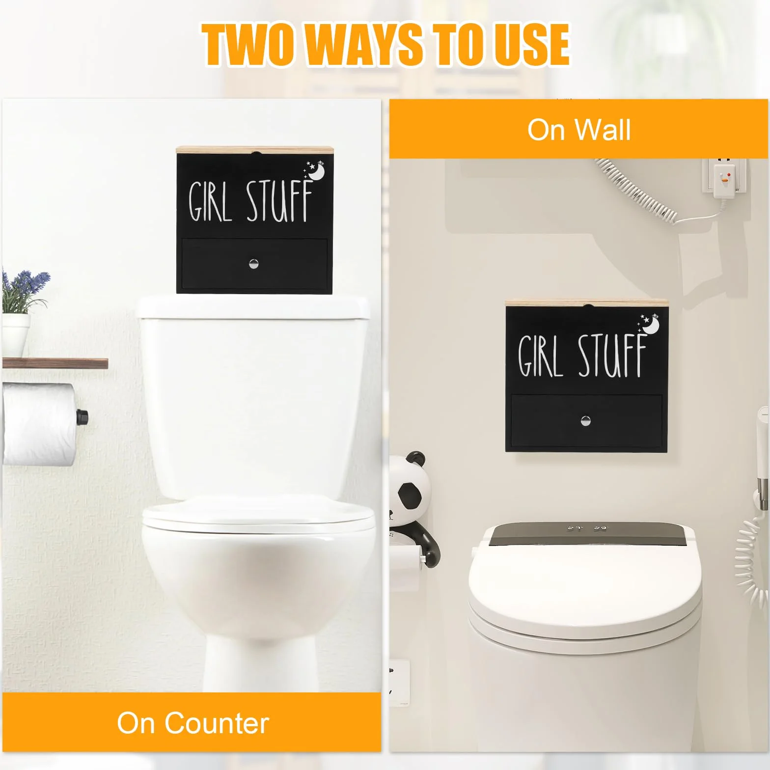 Caja Para Compresas y Tampones, 2 Compartimentos Caja Tampones con Tapa Organizador de Compresas y Tampones Dispensador de Almohadillas de Algodón para Baño, Tocador, Salón, Nergo