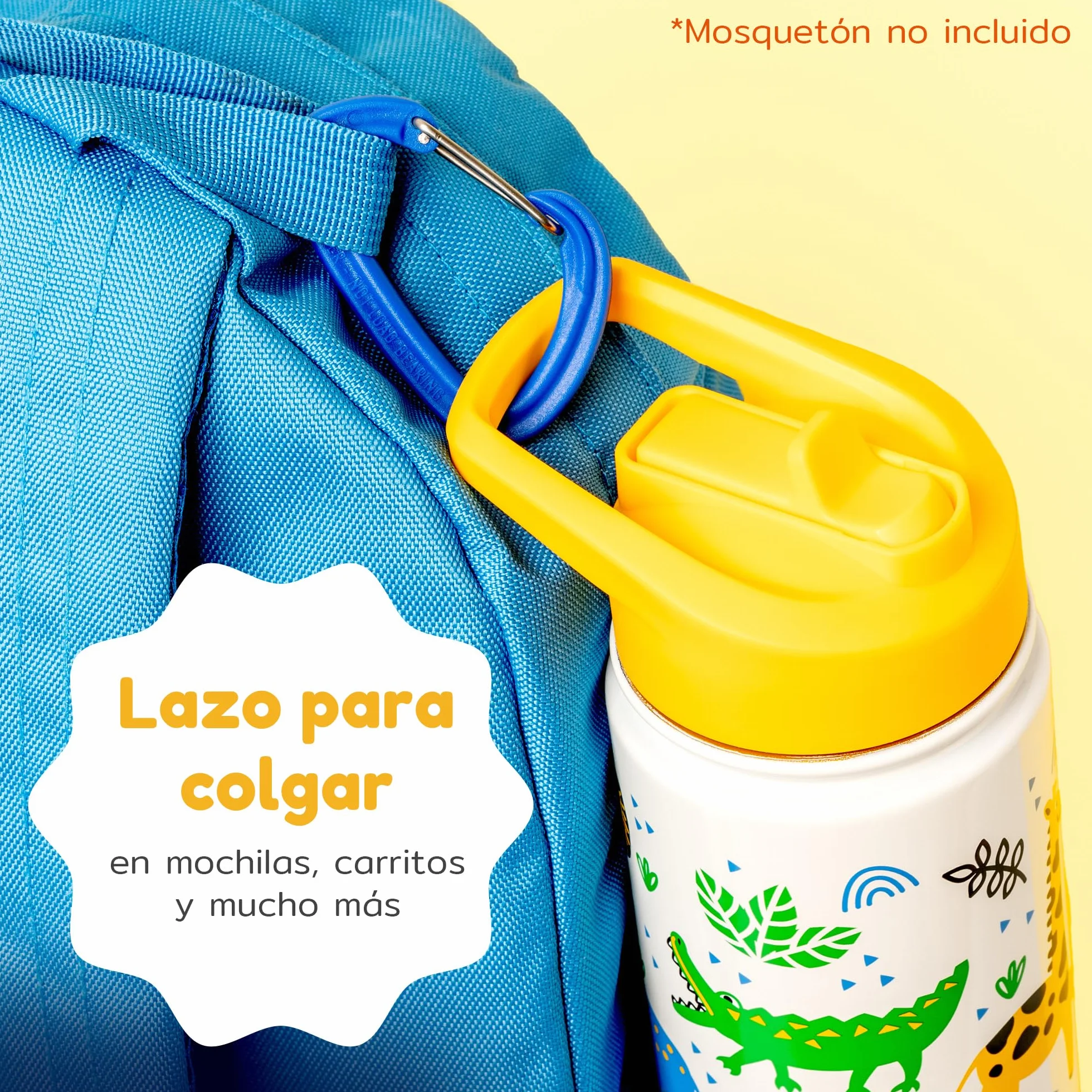 Botella Agua Acero Inoxidable 414 ml Aislamiento Doble Pared Sin BPA Antiderrame con Asa Apta Lavavajillas