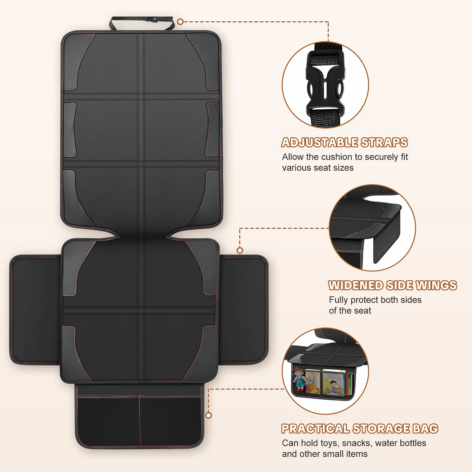 Protector de Asiento para Coche Impermeable Antideslizante con Bolsillos Negro
