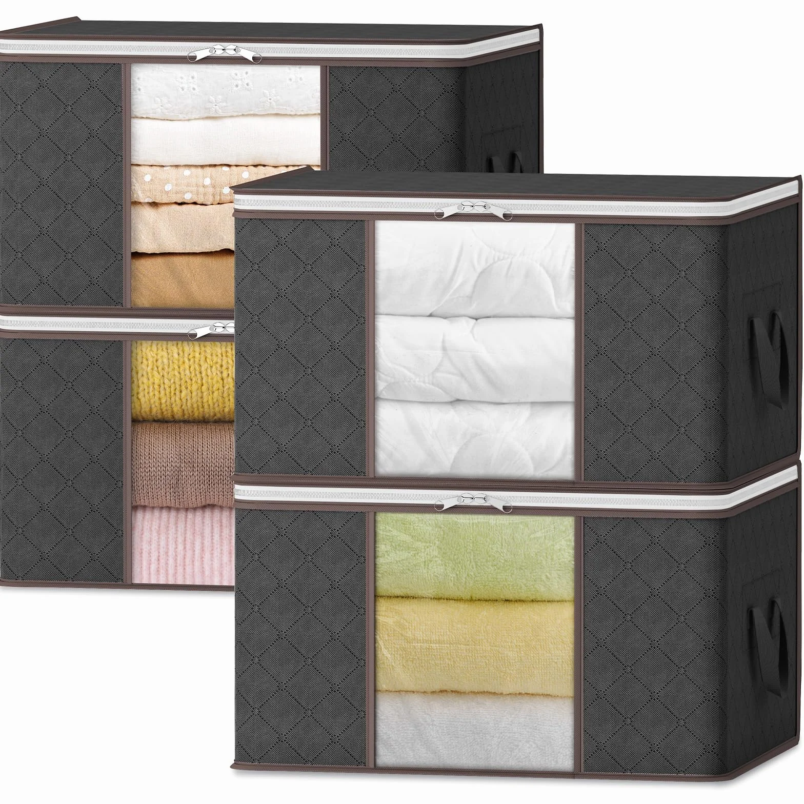 Lifewit Cajas Almacenaje Ropa, Bolsa Almacenaje Ropa, Organizador Armario Plegable, Caja Bajo Cama para Guardar Mantas, Edredones, Gris, 50 L, 4 Piezas