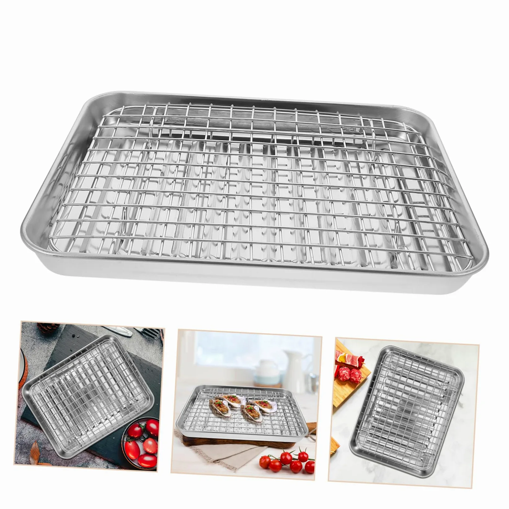 TOYANDONA Bandeja Horno Antiadherente Acero Inoxidable con Rejilla Enfriamiento para Asar y Hornear Casa y Restaurante Resistente y Ligero