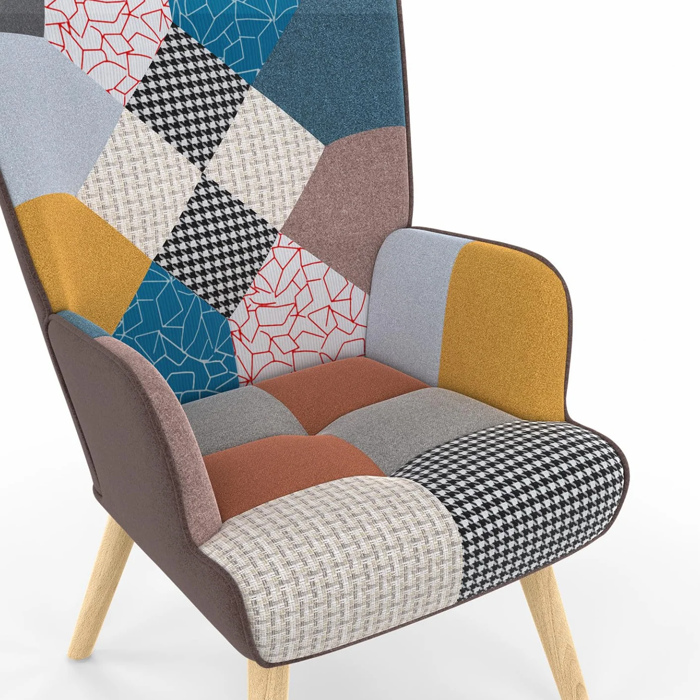 IDMarket - Sillón escandinavo Ivar con reposapiés, tejido de retales multicolor