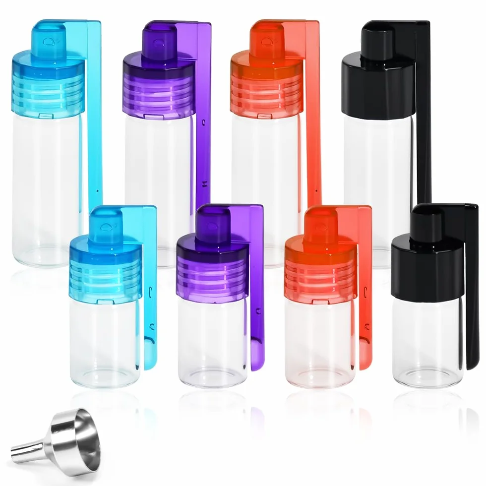 8 PCS Mini Botella de Almacenamiento de Especias Botella de Polvo de Especias con Tapa con Cuchara Bote de Cristal para Polvo de Especia con Embudo Dispensador de Polvos de Especia(2 Tamaños)