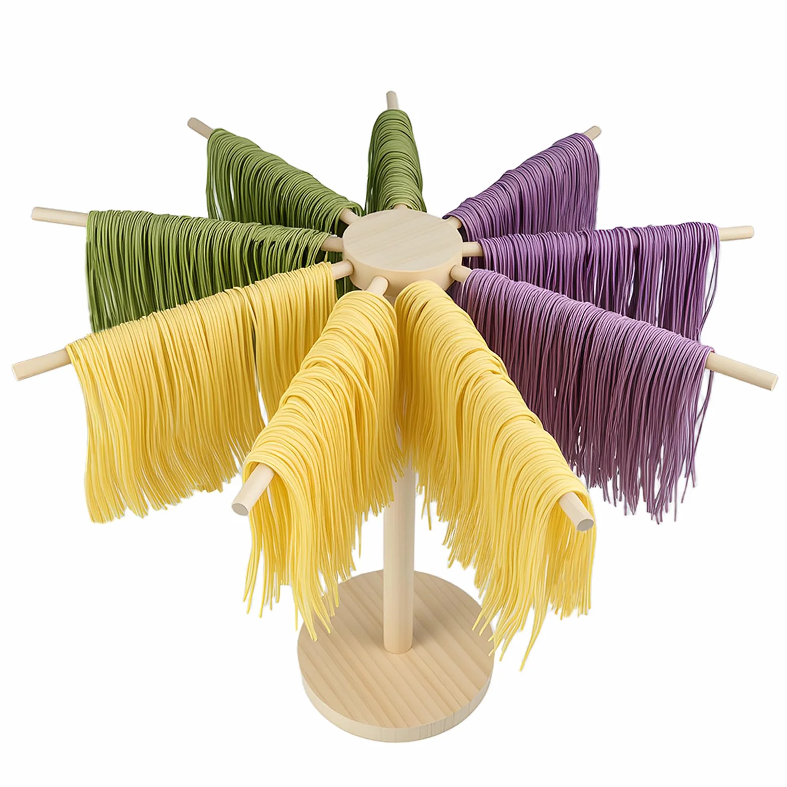 Estante de Secado de Pasta Plegable Plegable - Base de Madera con 9 Brazos Desmontables, Reutilizable, estirador de Pasta para Casa, Cocina