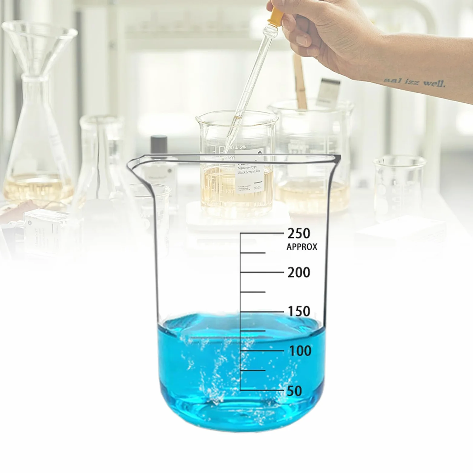 Juego de Vasos medidores de Vidrio, de borosilicato con Pico vertedor, Escala Transparente, Fondo Liso y Uniforme (1000 ml)