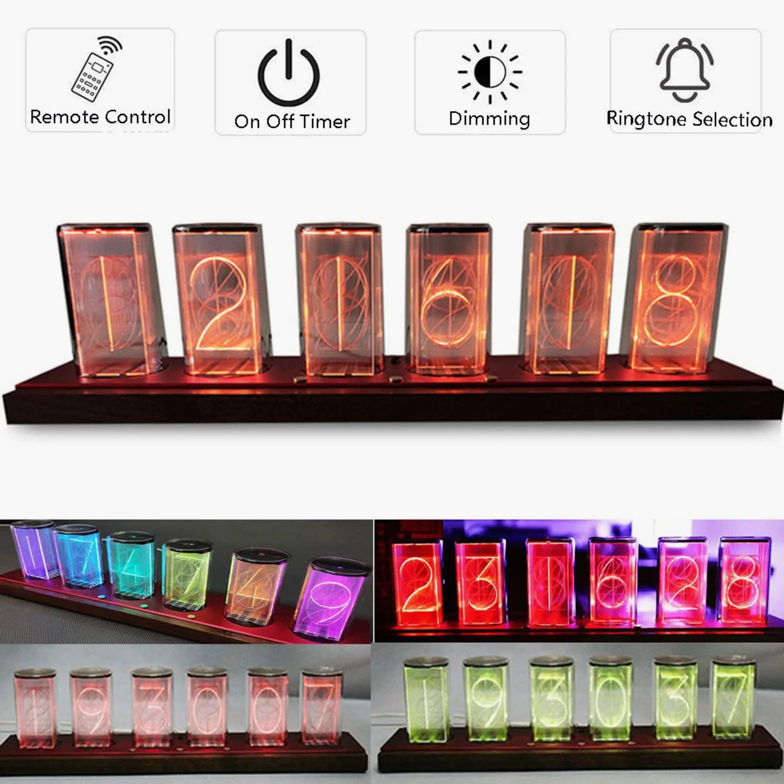 Regalos Personalizados, Nixie Kit RGB, Reloj de 24 Horas, Control Remoto de Tubo de vacío, Reloj de Tubo, Reloj de Escritorio, Temporizador de Encendido y Apagado, Nogal