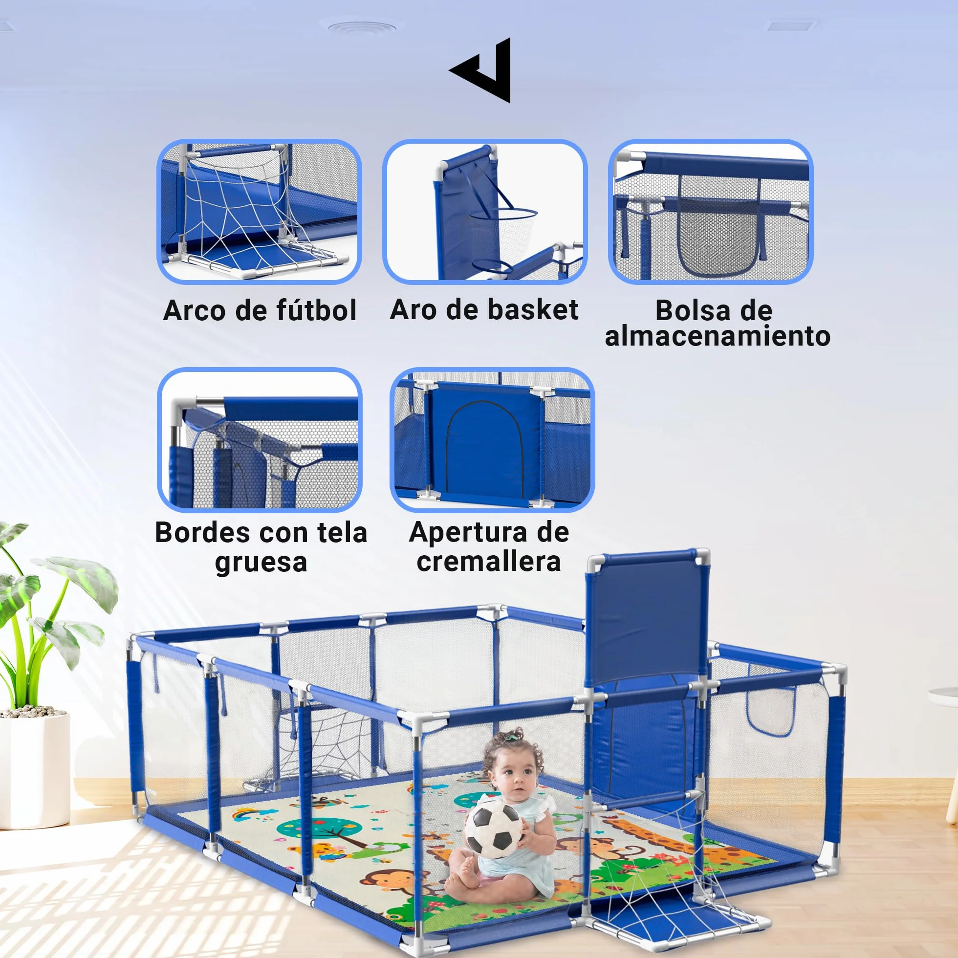 JUPPLIES Parque Infantil Bebe Plegable 180 x 120 x 60cm con Malla Transpirable Azul