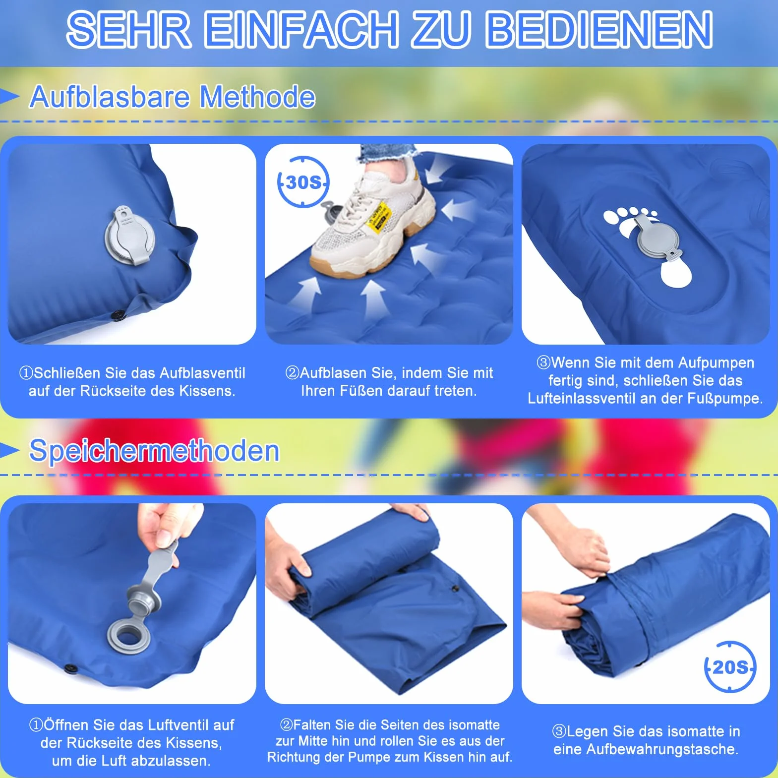 Colchón Hinchable Mejorada 13 cm con Almohada Incorporada y Bomba Inflable para Acampar y Viajar Azul