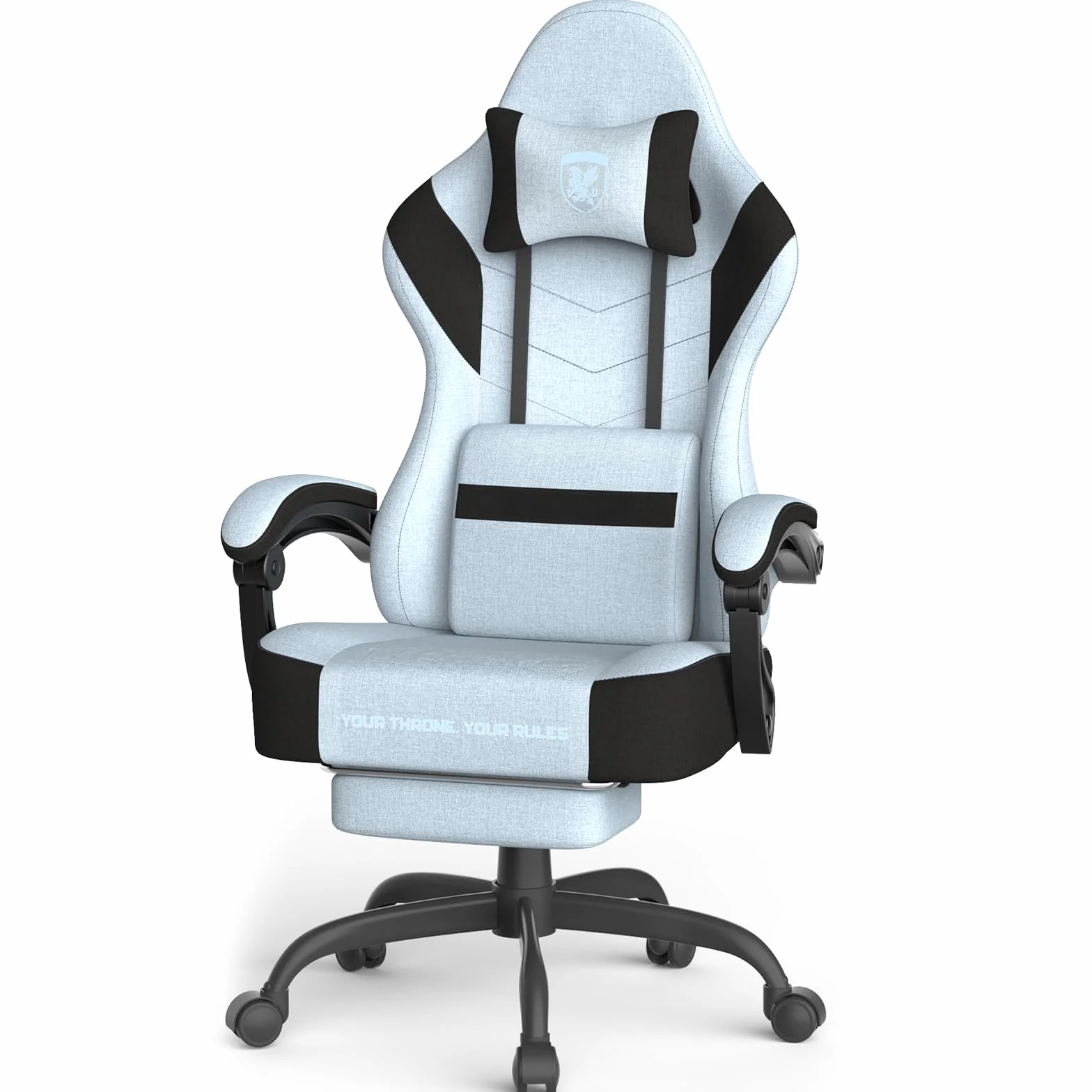 Ferghana Silla Gaming Ergonómica,Silla Gamer Tela Transpirable,Silla de Oficina con Soporte Lumbar Masaje,Asiento Elastico,Reposacabezas,Respaldo Reclinable 135°,Regulable en Altura,Azul Claro