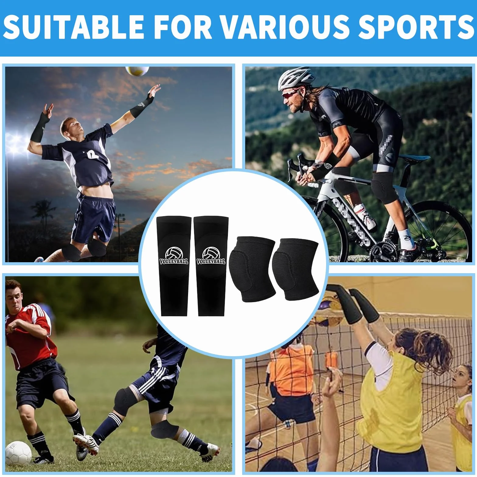 Cool Night Black Rodilleras Balonmano Manguitos Voleibol Equipo Protección Deportivo Accesorios
