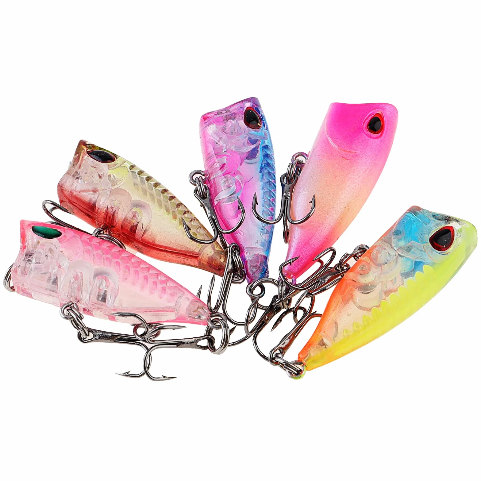 Juego de 5 señuelos de pesca Popper duros artificiales para Pike Bass Perch