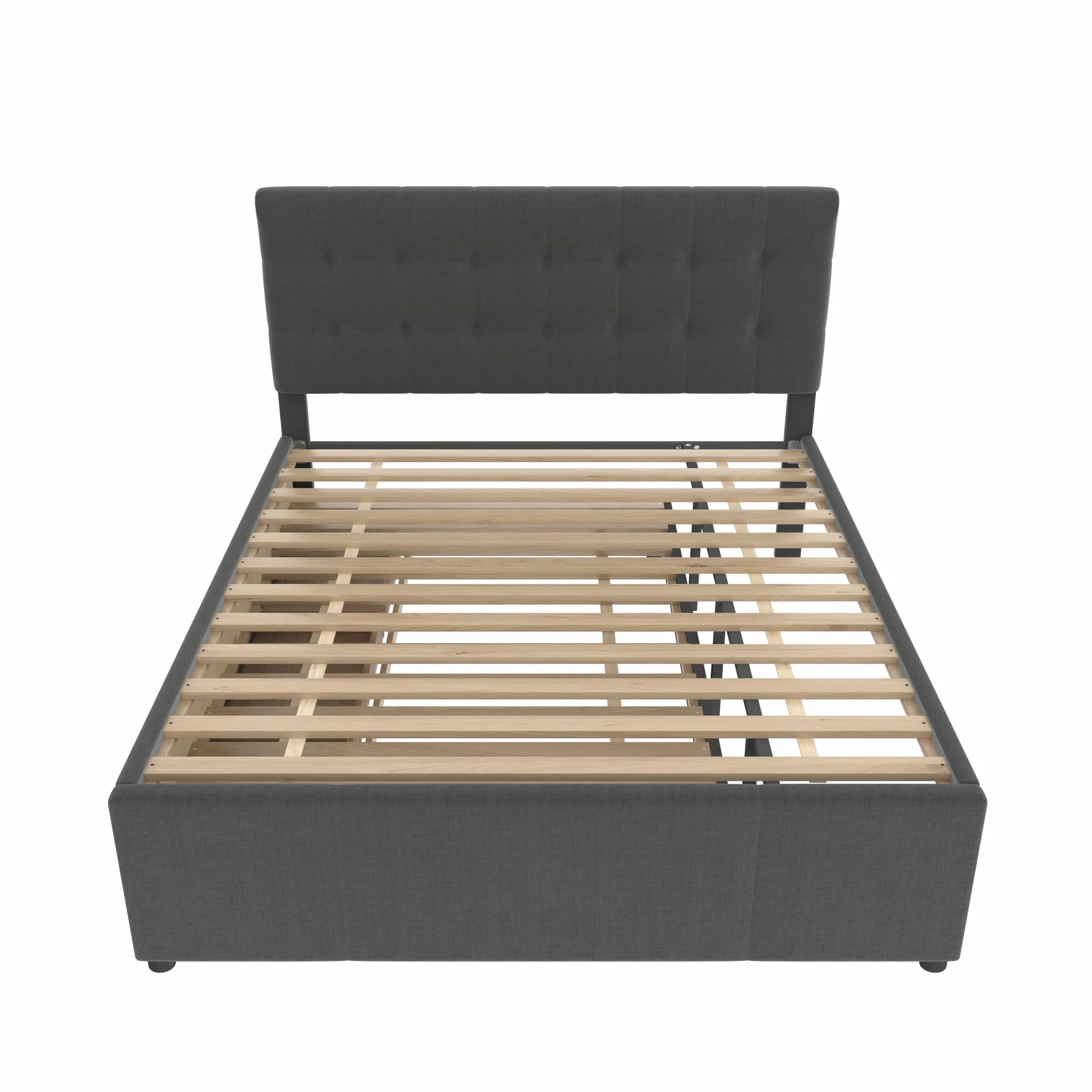 Moimhear Cama de matrimonio acolchada familiar con tres cajones, cama extraíble, cabecero ajustable (gris)