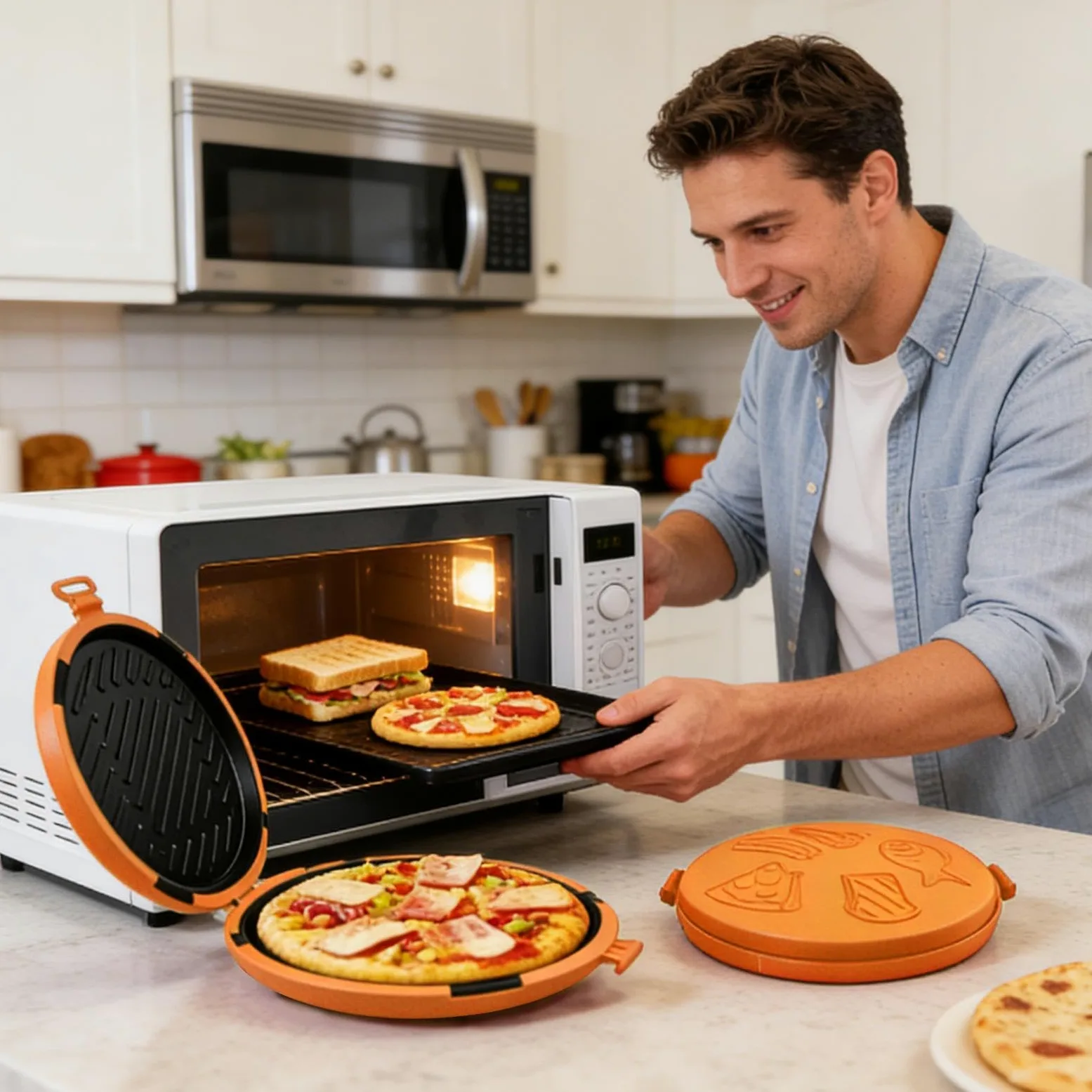 Bandeja para hornear sándwiches en microondas Plancha de calentamiento | Sándwichera para Microondas para Horno, Desayunos, Cocina y Residencia Universitaria