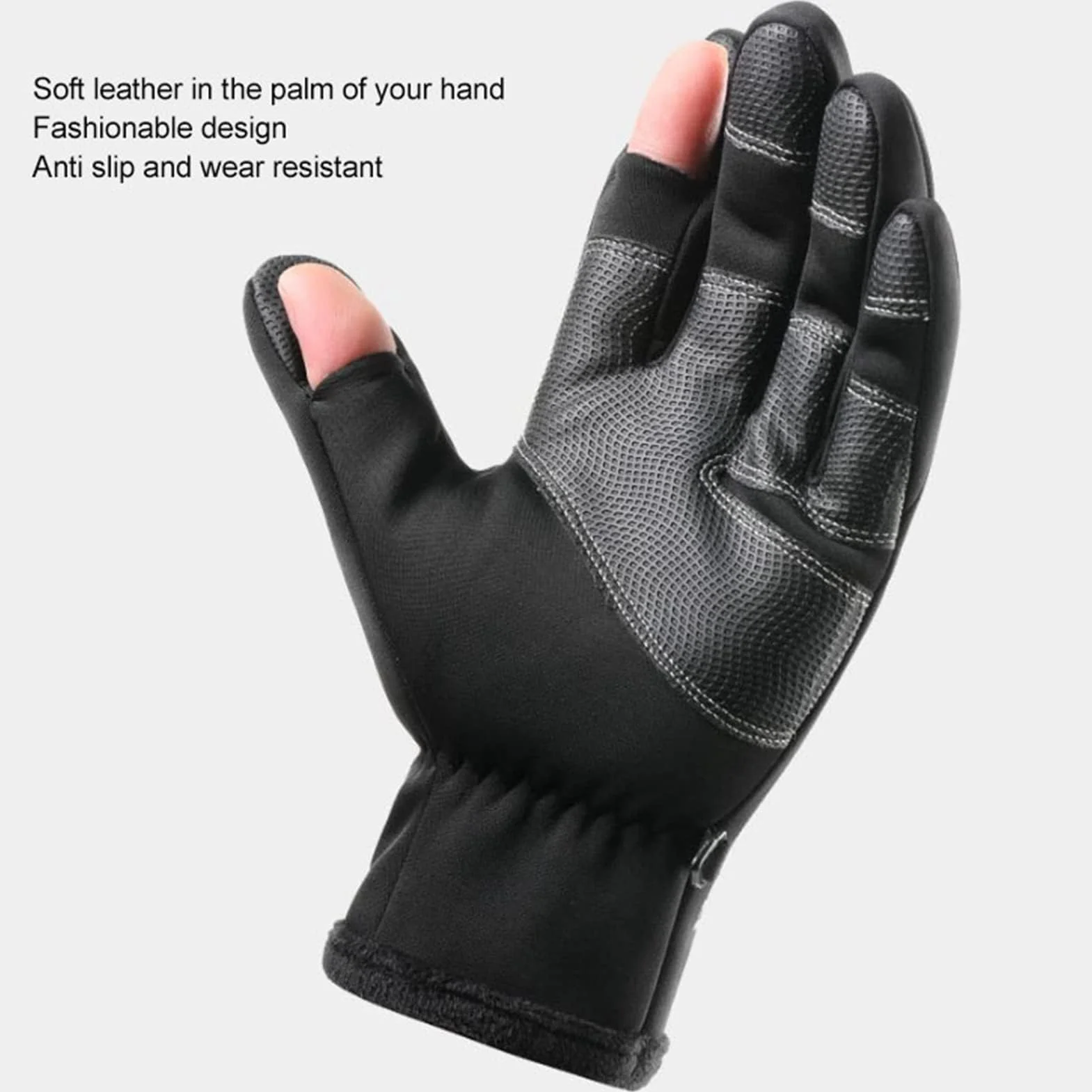 HERCHR Guantes de Pesca Impermeables Térmicos con Pantalla Táctil 2 Dedos Cortados para Ciclismo Invierno Kayak Negro