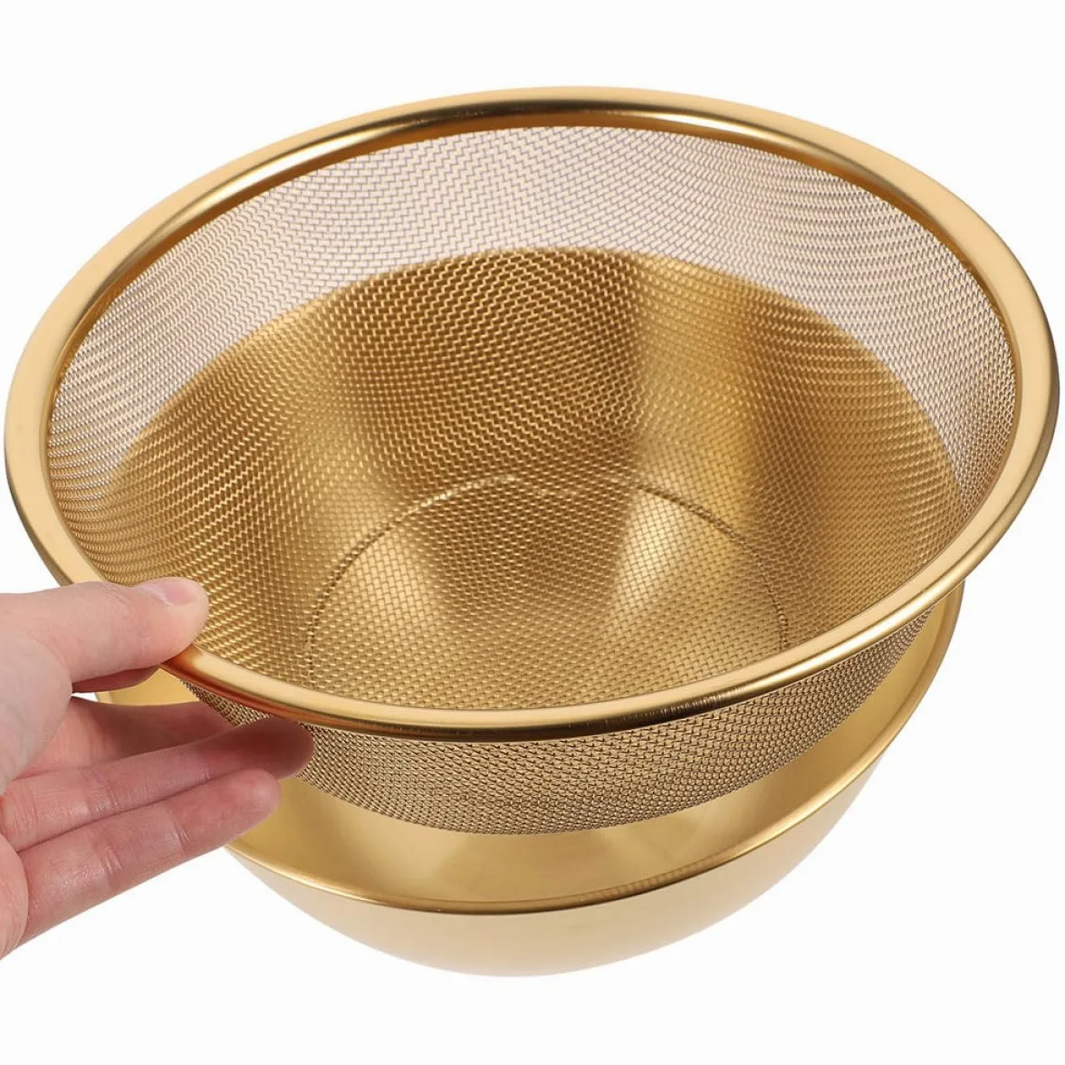 Colador Escurridor de Arroz y Verduras 2 Piezas Acero Inoxidable 24 Cm Color Dorado Multifuncional para Lavar Frutas Utensilios de Cocina Hogar