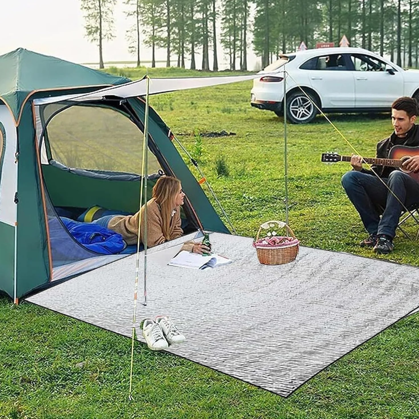 Alfombrilla de camping aislada 200x200 cm, almohadilla de dormir de papel de aluminio, impermeable térmica para senderismo