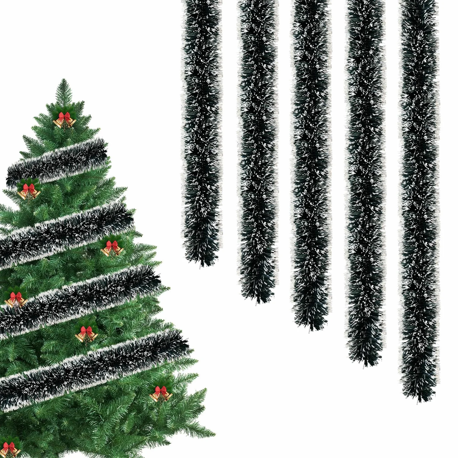 5 PCS Espumillón y Guirnalda de Oropel de Navidad - 2M Decorativa para Árbol, Abeto Artificial - para Bodas, Casas, Fiestas (A)