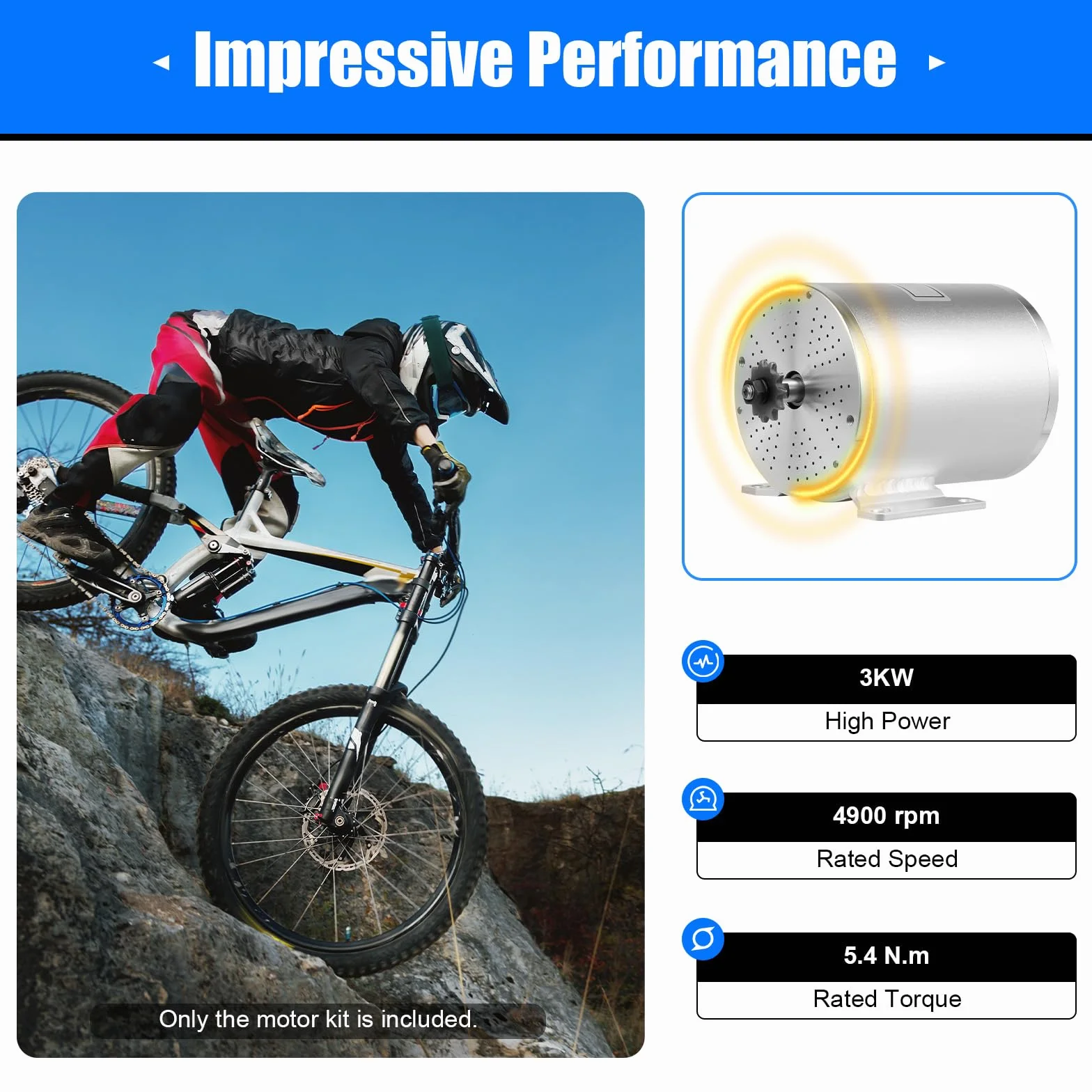Kit de motor DC sin escobillas 48-72V 3000W 4900 RPM IP33 para E-Bike, bicicleta