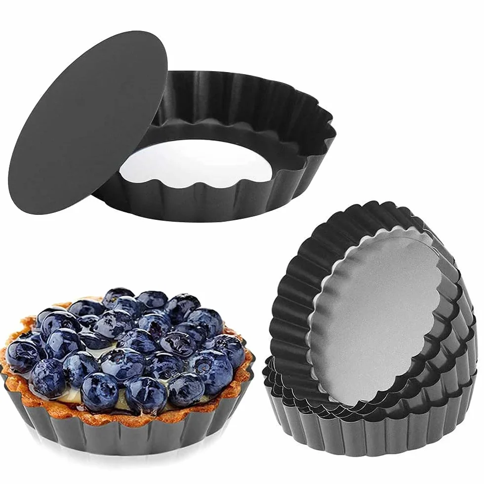 molde para tartas (4 piezas, extraíble, bandeja de acero al carbón, redondo, para quiches y tartaletas (12 cm)
