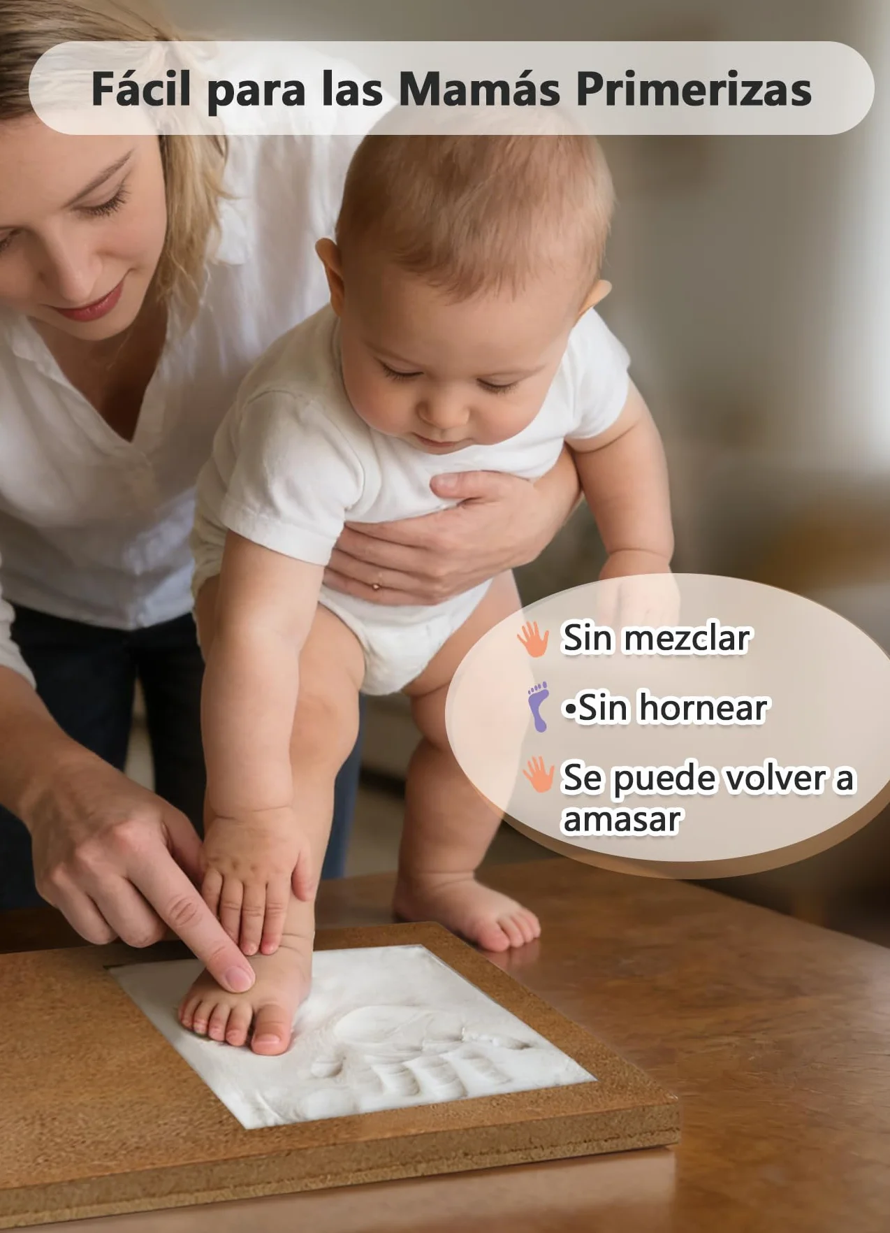 Kit de Huellas de Mano y Pie para Bebé, Arcilla Segura, Marco Personalizado, Regalo Baby Shower - Blanco