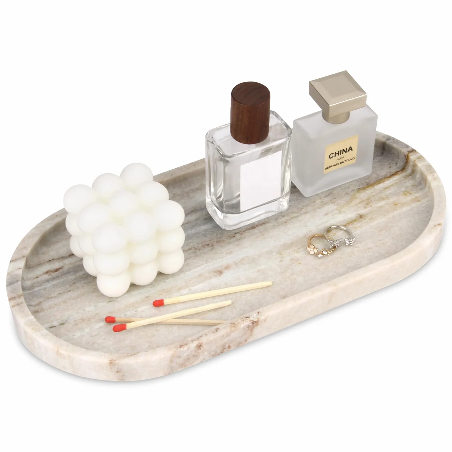 Bandeja Mármol Ovalada Bandeja Portaobjetos Baño Moderno Decoraciones Vaciabolsillos Entrada Organización para Velas Perfumes Cocina Tejidos Jabón Champú Cosméticos Viva Jade 30 x 15 cm