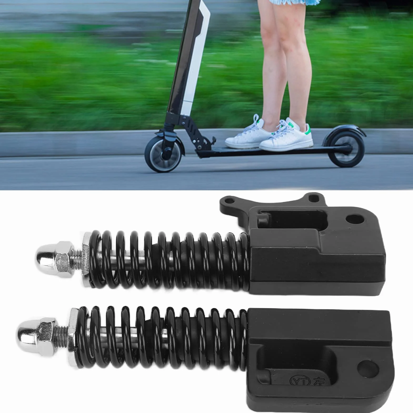 Scooter Eléctrico de 10 Pulgadas Horquilla Delantera Resorte Hidráulico Amortiguador Suspensión Amortiguadores de Vibración de Acero Inoxidable Par Negro Izquierdo y Derecho