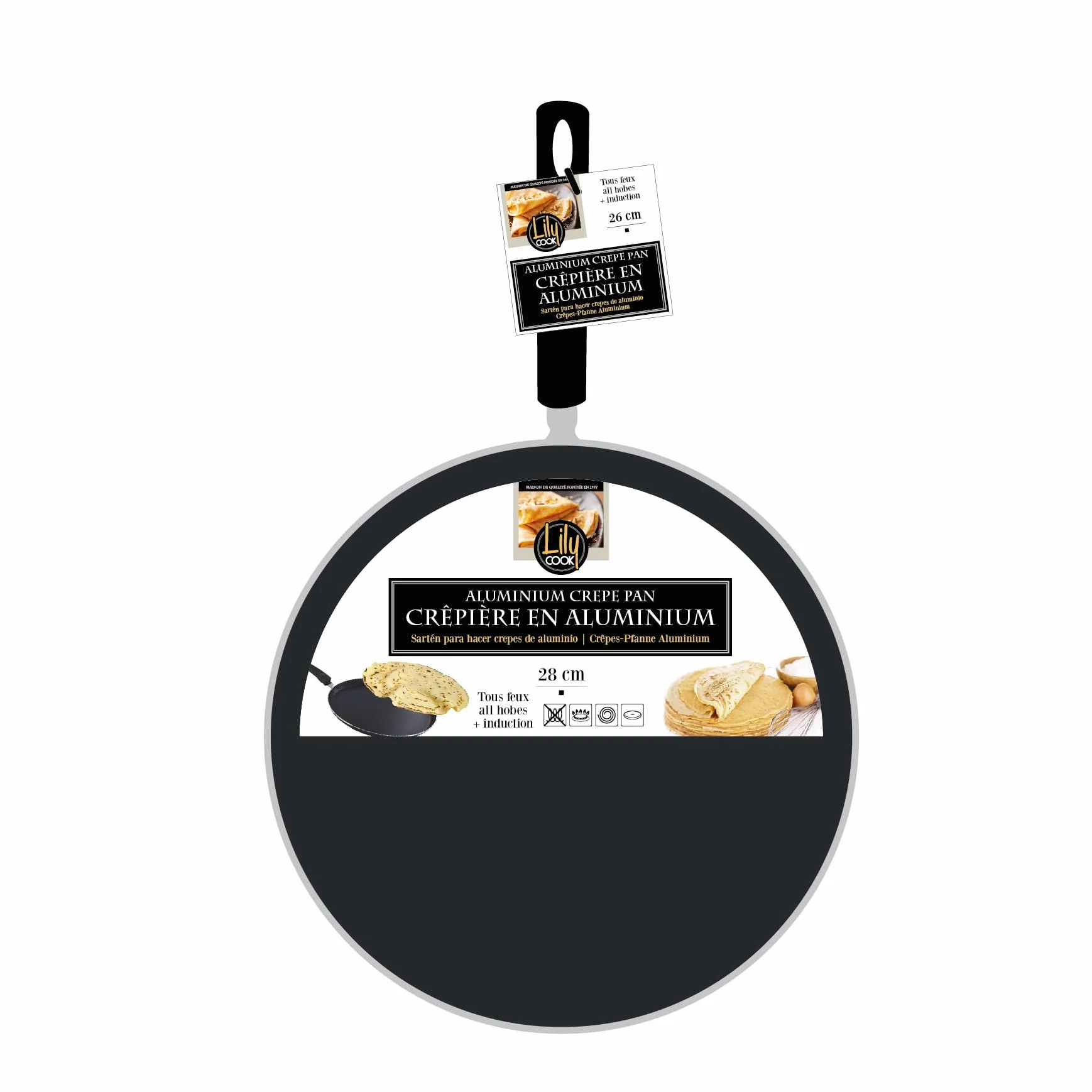Lily cook - KC2611 Sartén para Crepes Ø28 cm de Aluminio - Diseñada para Crepes, Pancakes y Tortillas - Revestimiento Antiadherente - Fácil Limpieza - Diseño Moderno - Color Negro