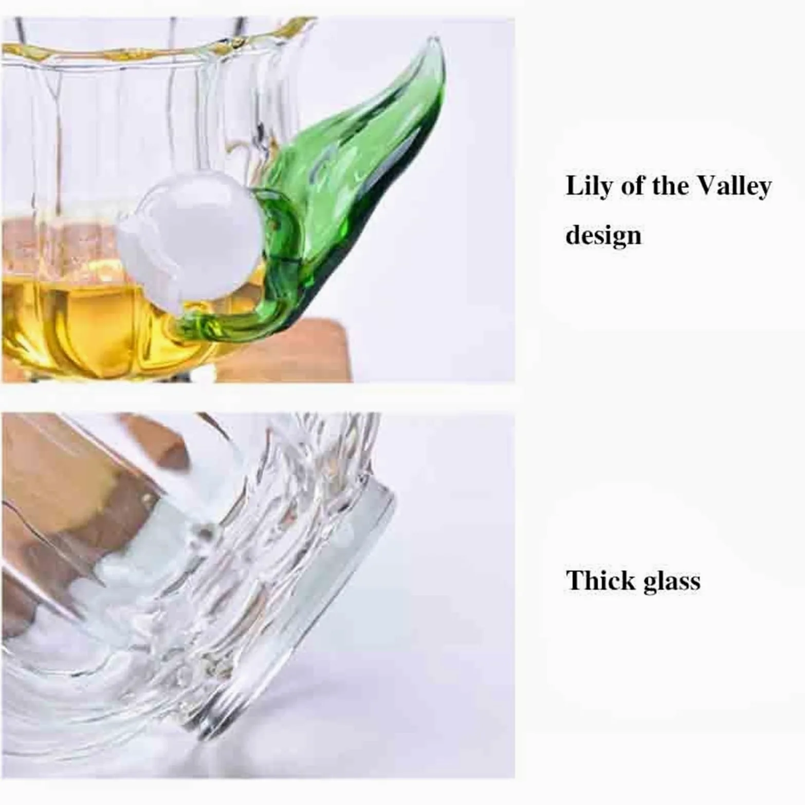 vasos para beber Taza de vidrio soplado a mano con asa en forma lirio la válvula, 135 ml. Tazas café/té borosilicato transparente