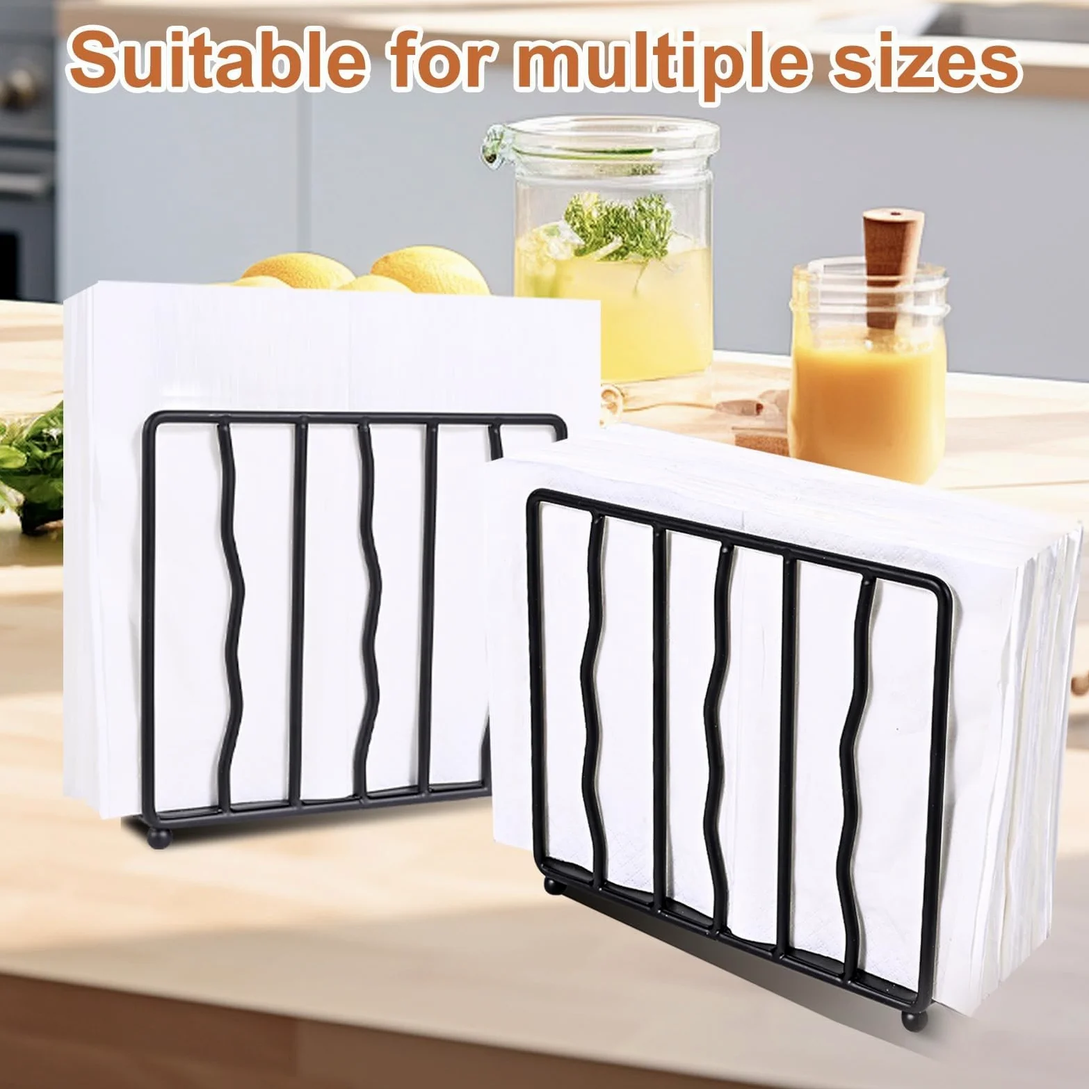 Servilletero de pie de acero inoxidable negro para mesa, servilleteros de metal de cocina para servilletas de papel, duradero y elegante