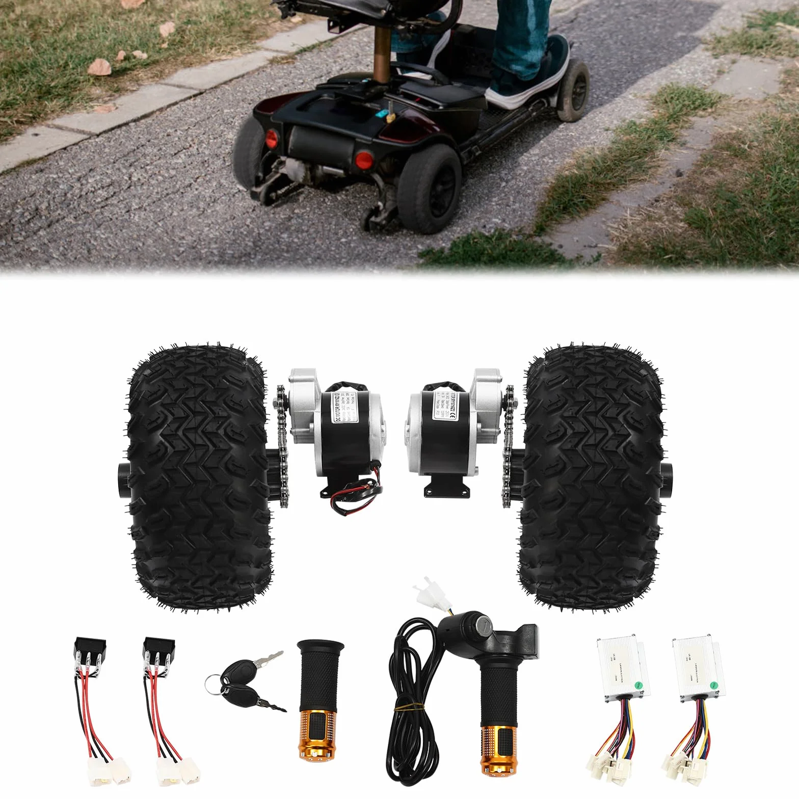 Kit de conversión de rueda neumática 250 W para scooter eléctrico, engranaje motor, 25 km/h, IP33, carga 150 kg