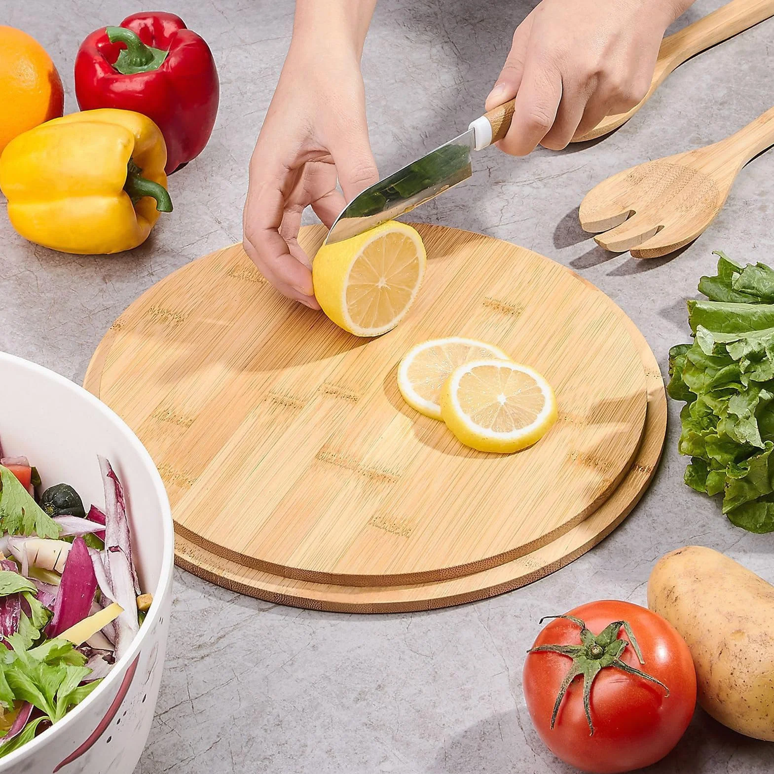 Ensaladera Grande Ensaladeras De Madera Vajilla Cuchara Tenedor | Boles Grandes para Ensaladas y Comer Verduras Pasta Cereal Fideos Preparación Comidas Cocinar Casa Camping Barbacoa