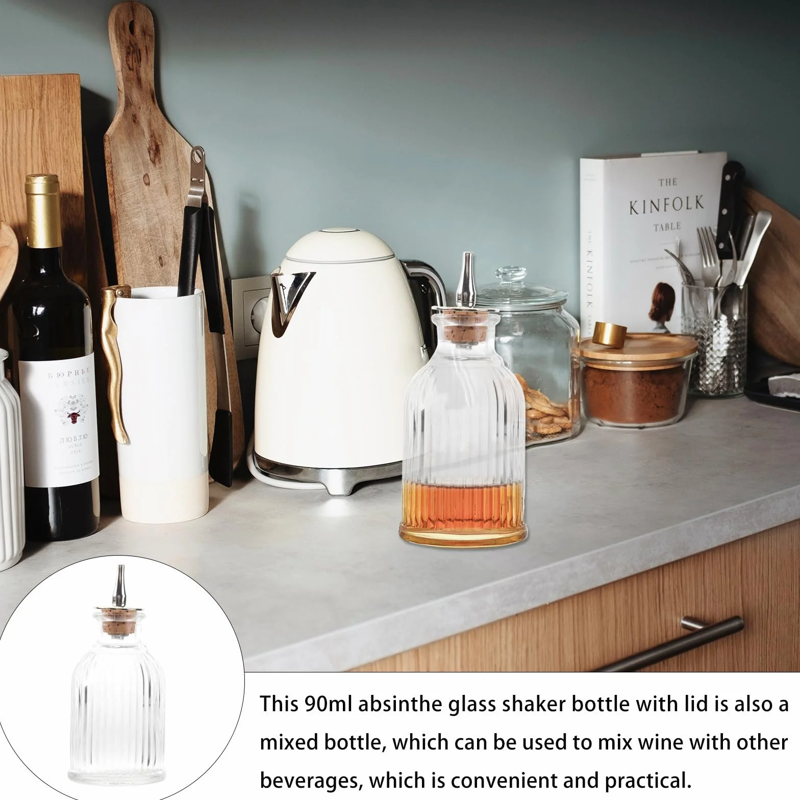 Botella Dispensadora de Vidrio de 90 Ml para Whisky y Absenta con Tapa, Elegante y Moderna para Fiestas y Cualquier Ocasión Color Aleatorio
