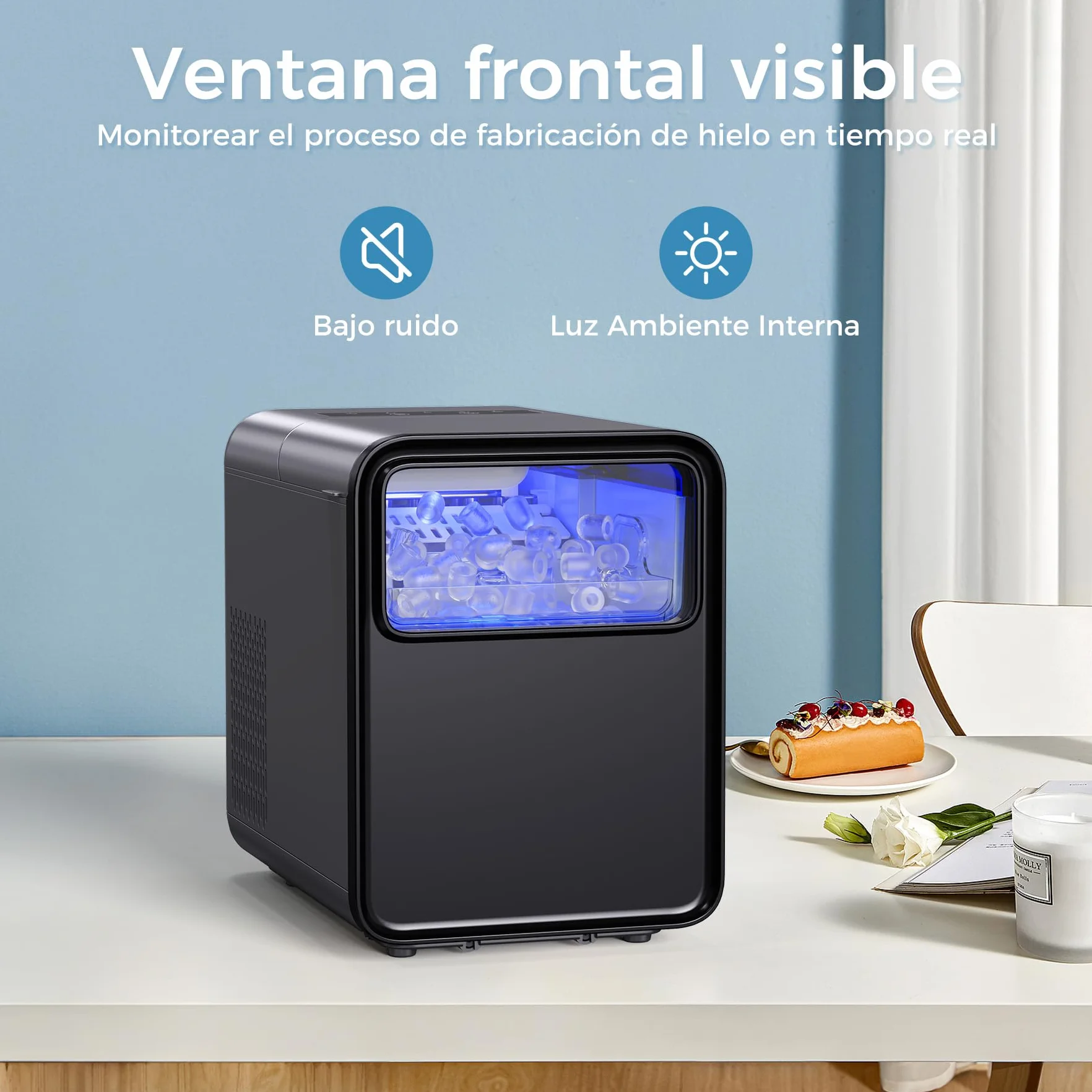 QEXREED Máquina de Hielo, Maquina de Hacer Hielo 12 kg/24h, 9 Cubitos de Hielo en 6 Minutos, Maquina de Hielo para Casa Autolimpiadora, Hielo de 2 Tamaños