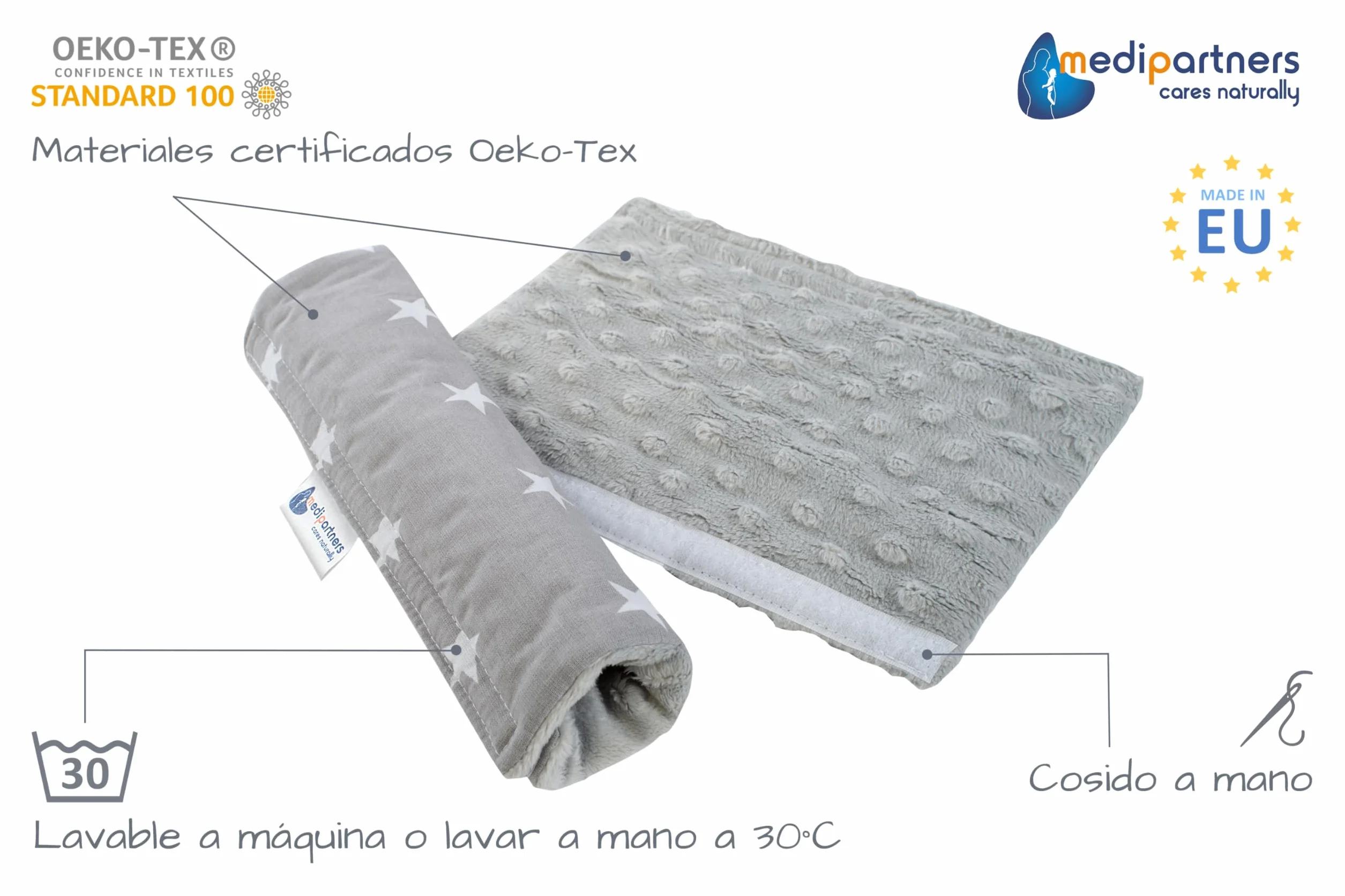Coche Protector Cinturon Niños Almohadilla 2 Piezas Seguridad Bebe 17x22cm 100% Algodón Minky Cinturón Kids Seat Car Estrellas grises