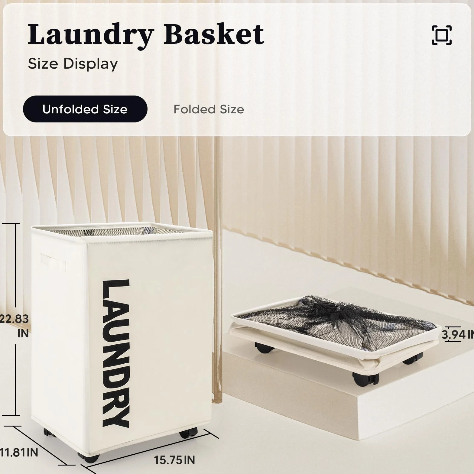 Cestos para la Colada con Ruedas 65L Cesta de Ropa Sucia Plegable Multifunción Colector de Lavandería de Tela Oxford con Manija, Adecuado para Almohadas, Ropa, Mantas(Beige)