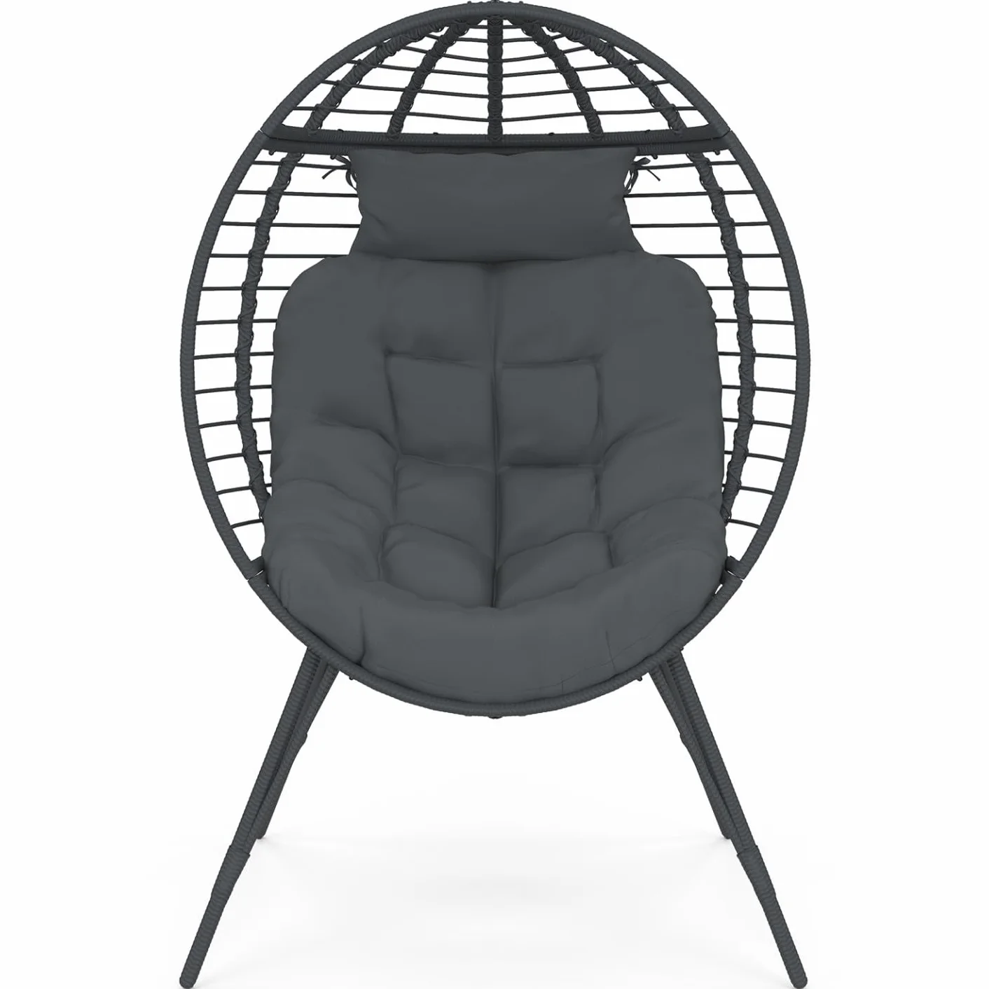 IDMarket - Sillón Huevo sobre pie calado gris en imitación de ratán con cojín gris