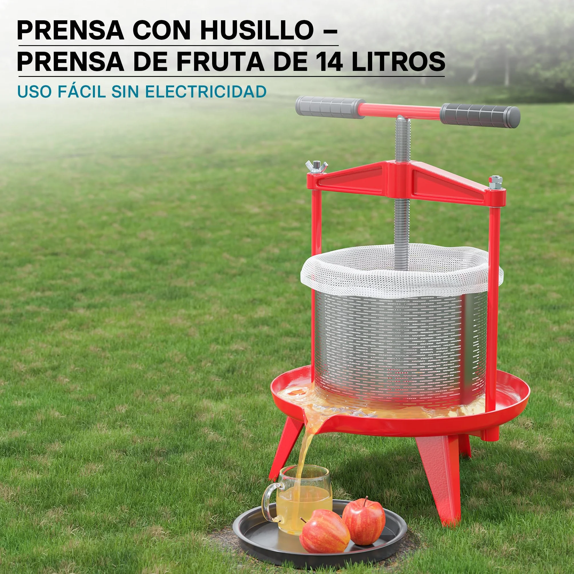 WilTec Prensa de Fruta de Acero Inoxidable Capacidad de 14 litros Prensa de husillo para Zumo Vino Sidra