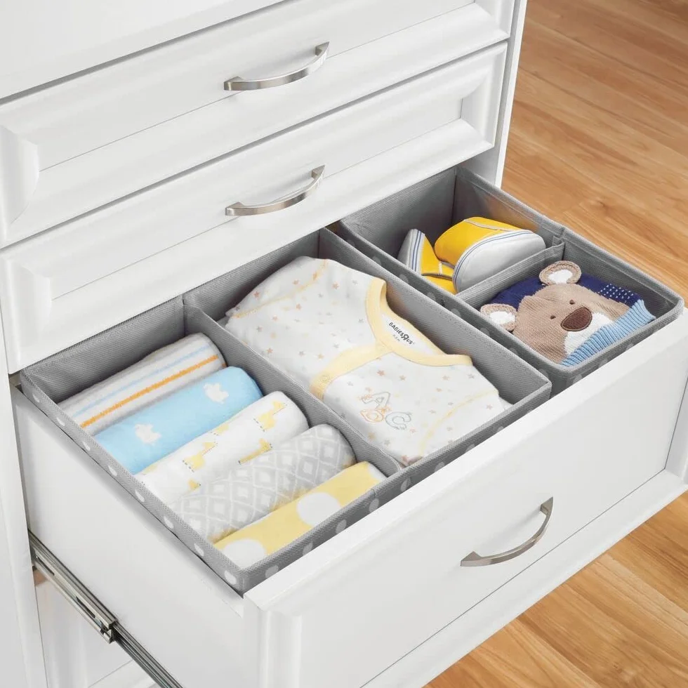 mDesign Juego de 2 cajas de almacenaje plegables para ropa de bebé – Organizador de armario fibra sintética transpirable gris y blanco