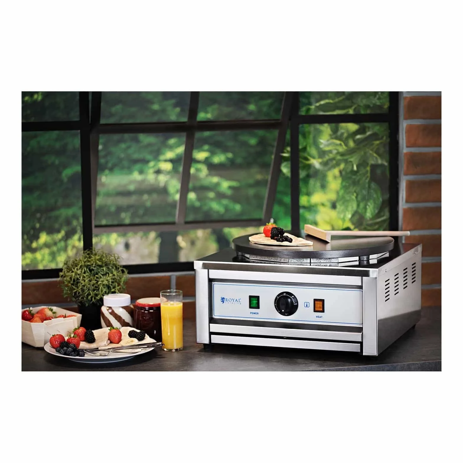 Royal Catering Crepera Máquina de Tortitas RC-CMS01 (Diámetro: 400 mm, 3.000 W, 0-300 °C, Acero inoxidable/hierro fundido revestido de teflón)