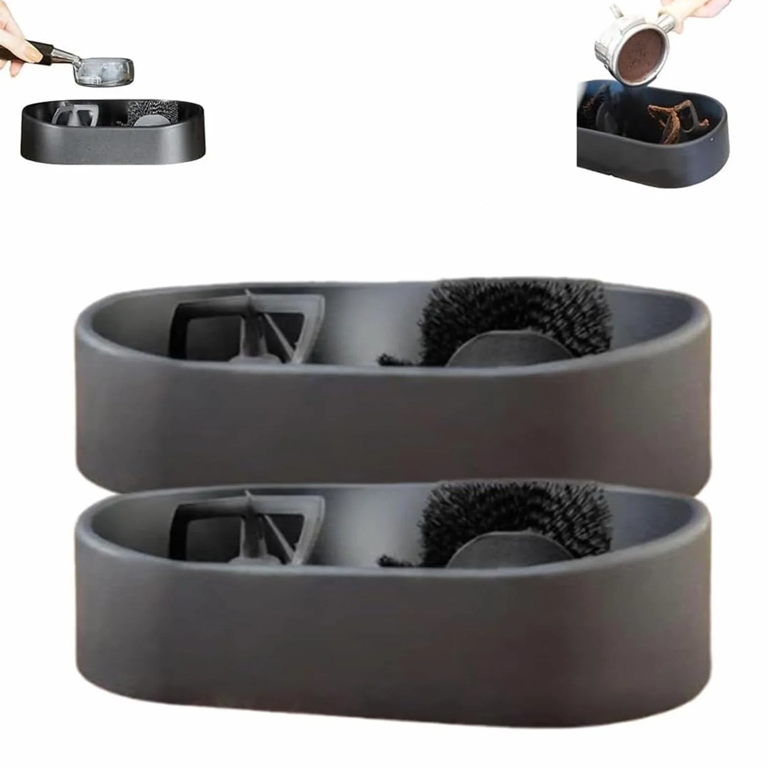 Kit de Limpieza de portafiltro de café, Soporte de Limpieza de Espresso Premium, Cepillo de Limpieza Profunda y Bandeja antiderrames, Limpiador automático de portafiltro para 51/53/58 mm (2pcs)