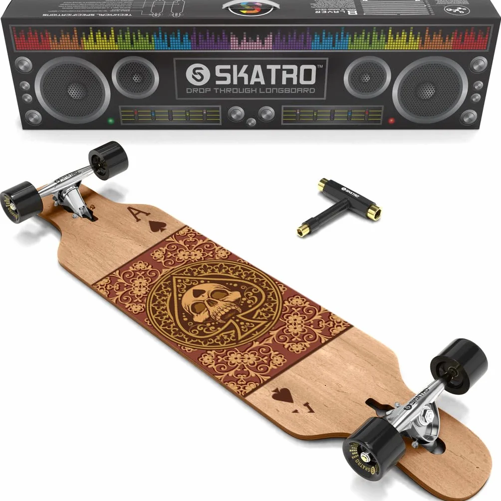 SKATRO Drop Through Longboard Freeride Skateboard with T-Tool
