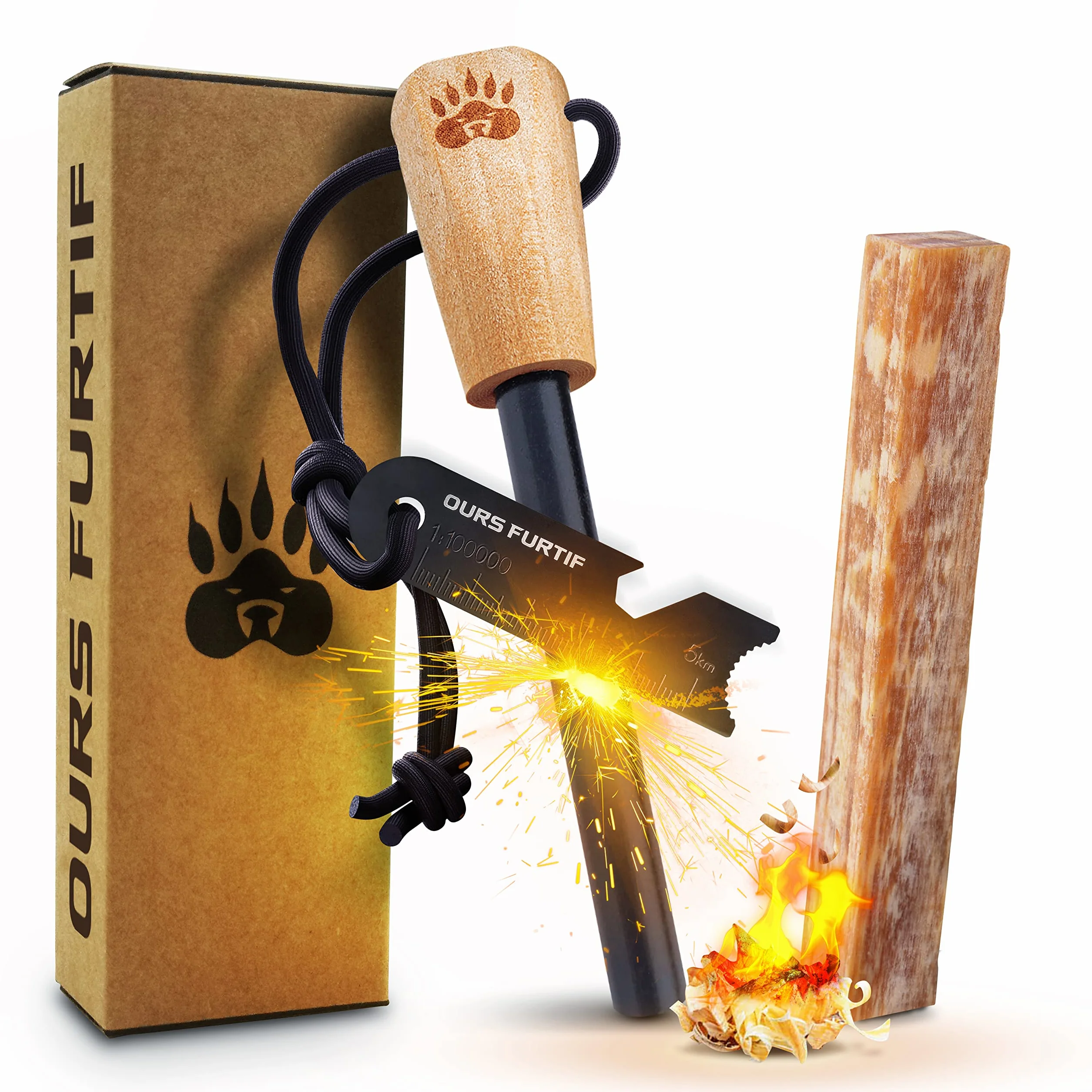 Encendedor de Ferrocerio Profesional 10mm 15.000 Usos - Pedernal Supervivencia con Rascador Multiusos para Camping