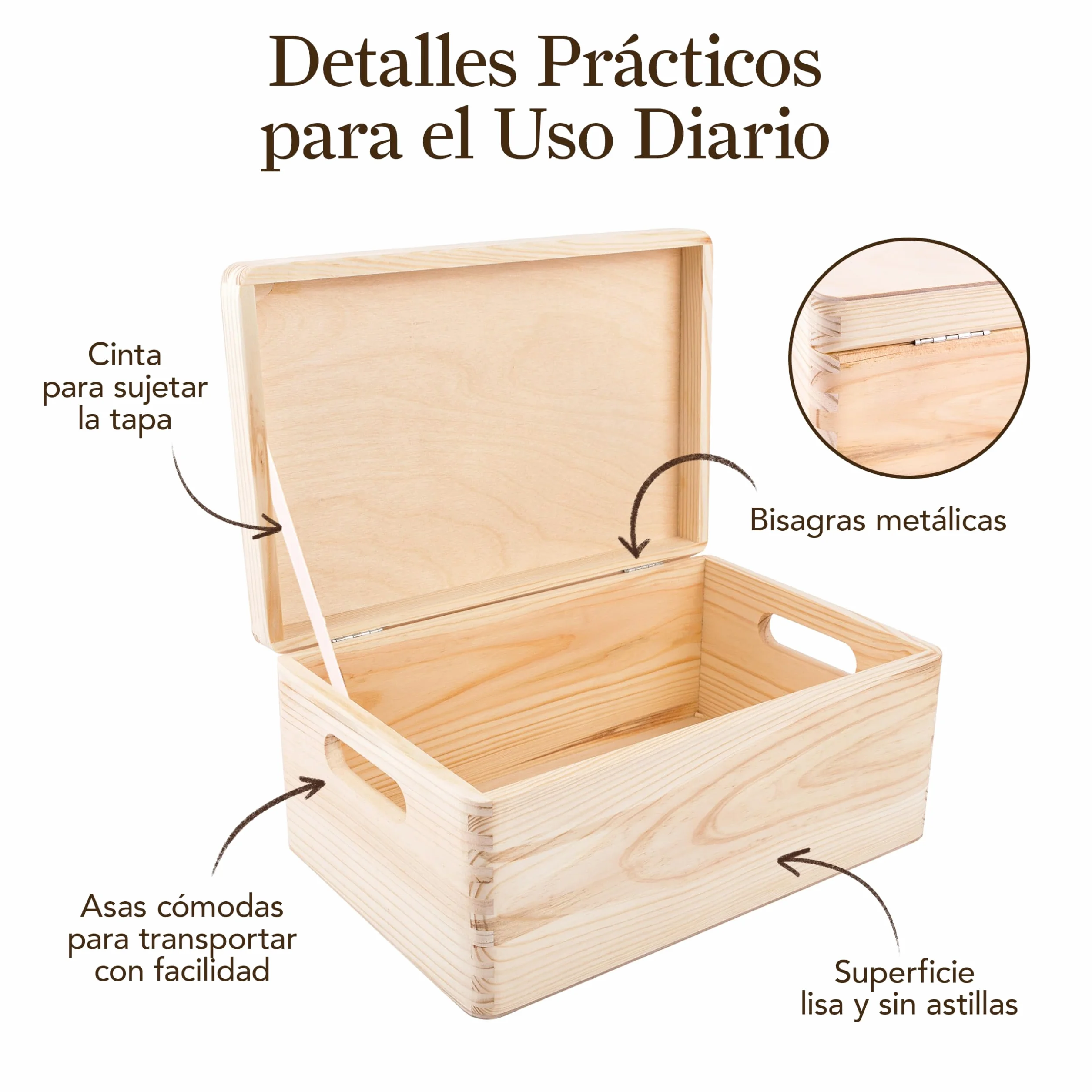 Creative DECO Grande Caja Madera Decorativa | Con Tapa y Asas | 30 x 20 x 14 cm (+/-1cm) | Almacenaje Documentos, Juguetes, Herramientas | Cofre Decorar Regalo Decoupage | EN BRUTO SIN LIJAR