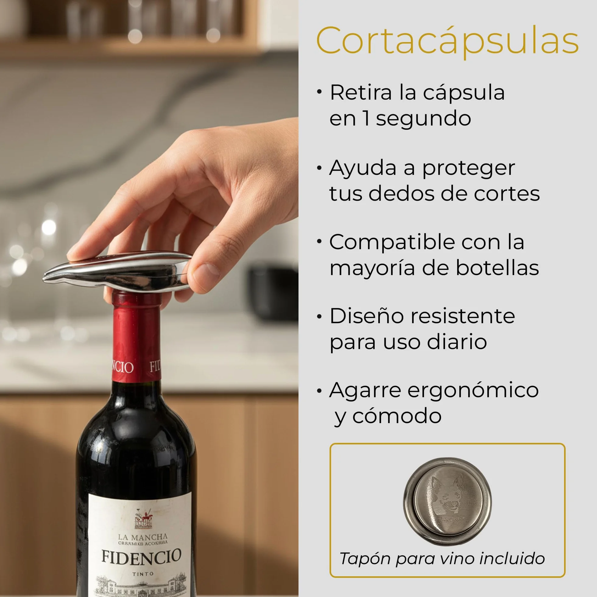 Sacacorchos Eléctrico Recargable para Vino con Cortacápsulas, Tapón de Vacío y Anillo Antigoteo, Set Abridor en Caja Regalo