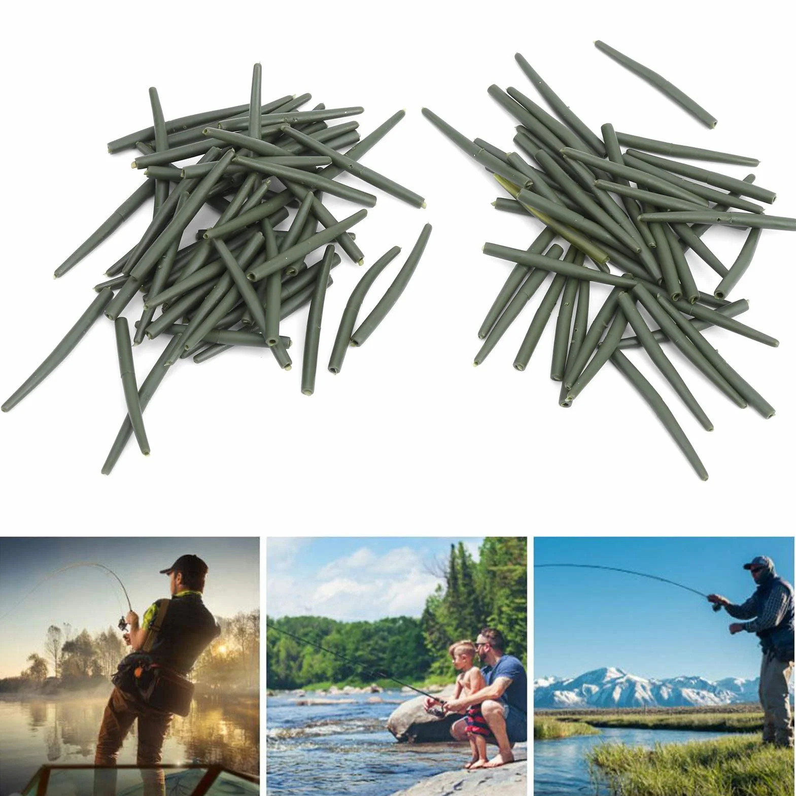 HERCHR Pesca Mangas Anti Enredo 100 Piezas Tubos de Goma 36 mm Anticorrosión