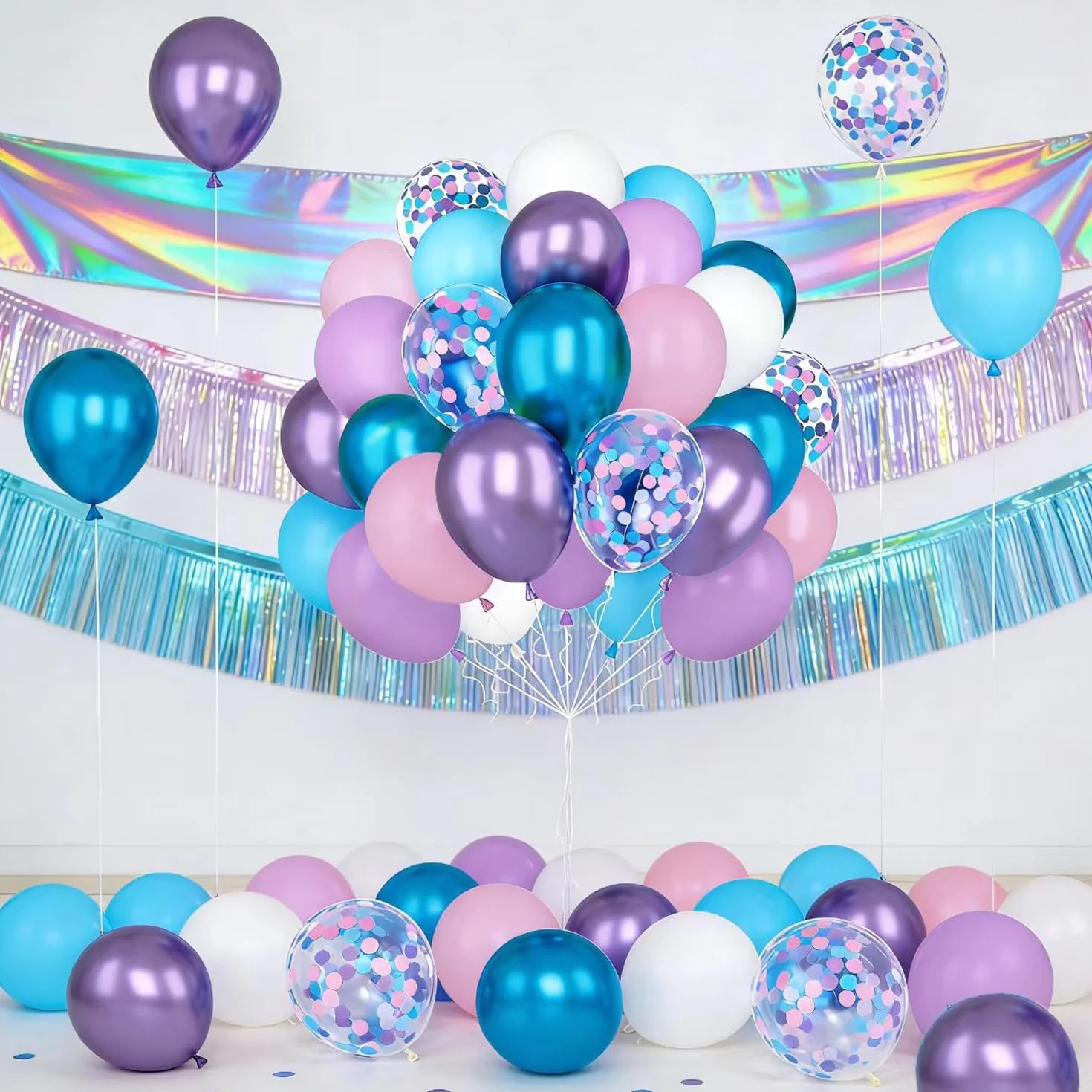Globos Rosa Morado Azul, 60 Piezas Globo Rosa Morado Blanco Azul Con Globo De Confetti Dorado, Globos Púrpura Pink Para Fiesta Cumpleaños Baby Shower Niña Decoraciones Género Despedida de Soltera