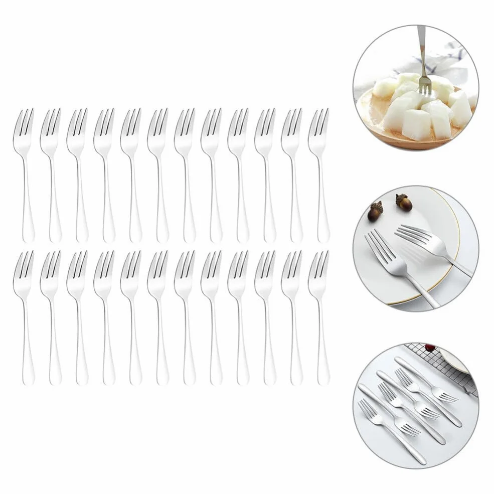 Kichvoe 24 Tenedores De Acero Inoxidable Para Ensalada Tenedores Para Cena Frutas Pasteles Aperitivos Cubiertos Cubiertos Tenedores Para El Hogar Cocina Restaurante