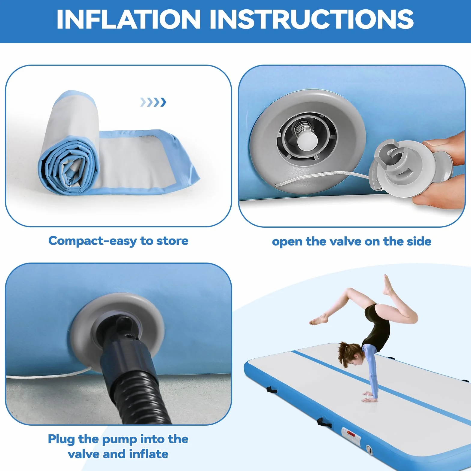 Colchoneta Gimnasia Artística 20cm Gruesa 3m Tumbling Inflable con Bomba Eléctrica